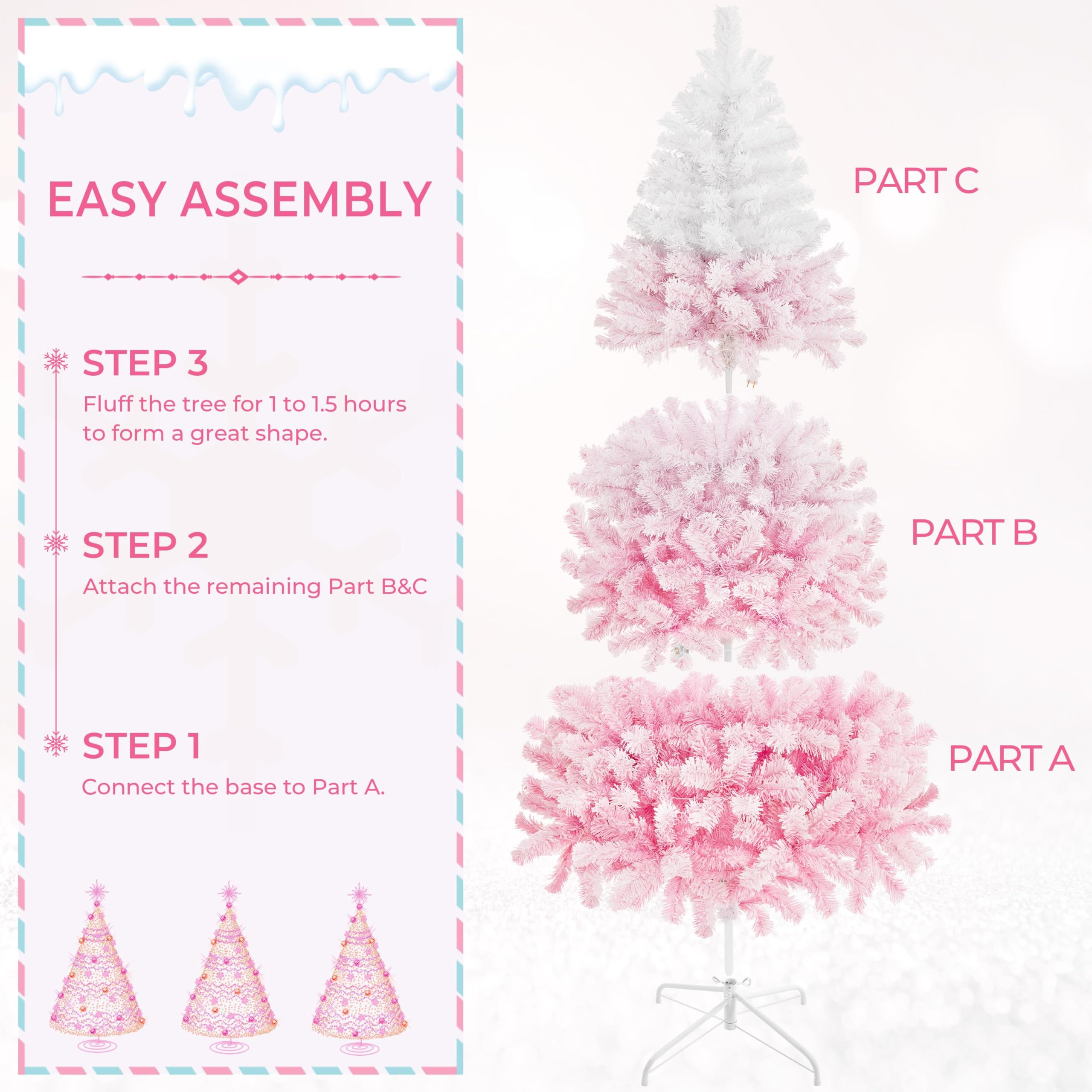 Yaheetech 6ft Snow Flocked Pre-lit Christmas Tree with 250 Warm White Lights, 820 Lush Branch Tips & Quick-Assembly Hinged Design, Full Artificial Xmas Tree for Winter Holiday Décor, Green & White