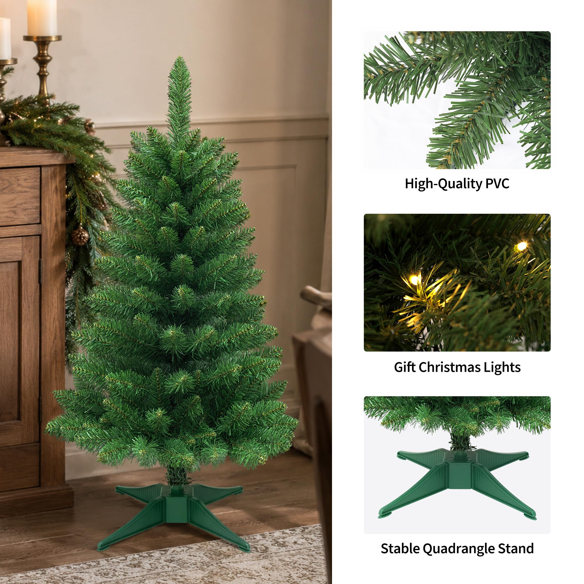 Small Christmas Tree 3FT Artificial Desktop Xmas Tree for Holiday Decor 160 Branch Tips,Green