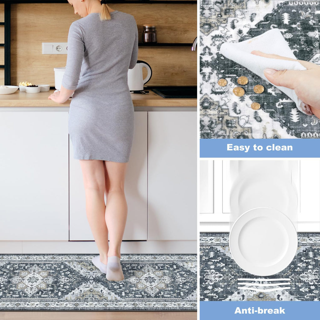 Yamaziot Christmas Kitchen Rugs Sets of 3, Non Slip Kitchen Mats for Floor with Rubber Backing, Holiday Christmas Snowflake Runner Rug Decor Home Decorations for Kitchen, Laundry Room, Hallway
