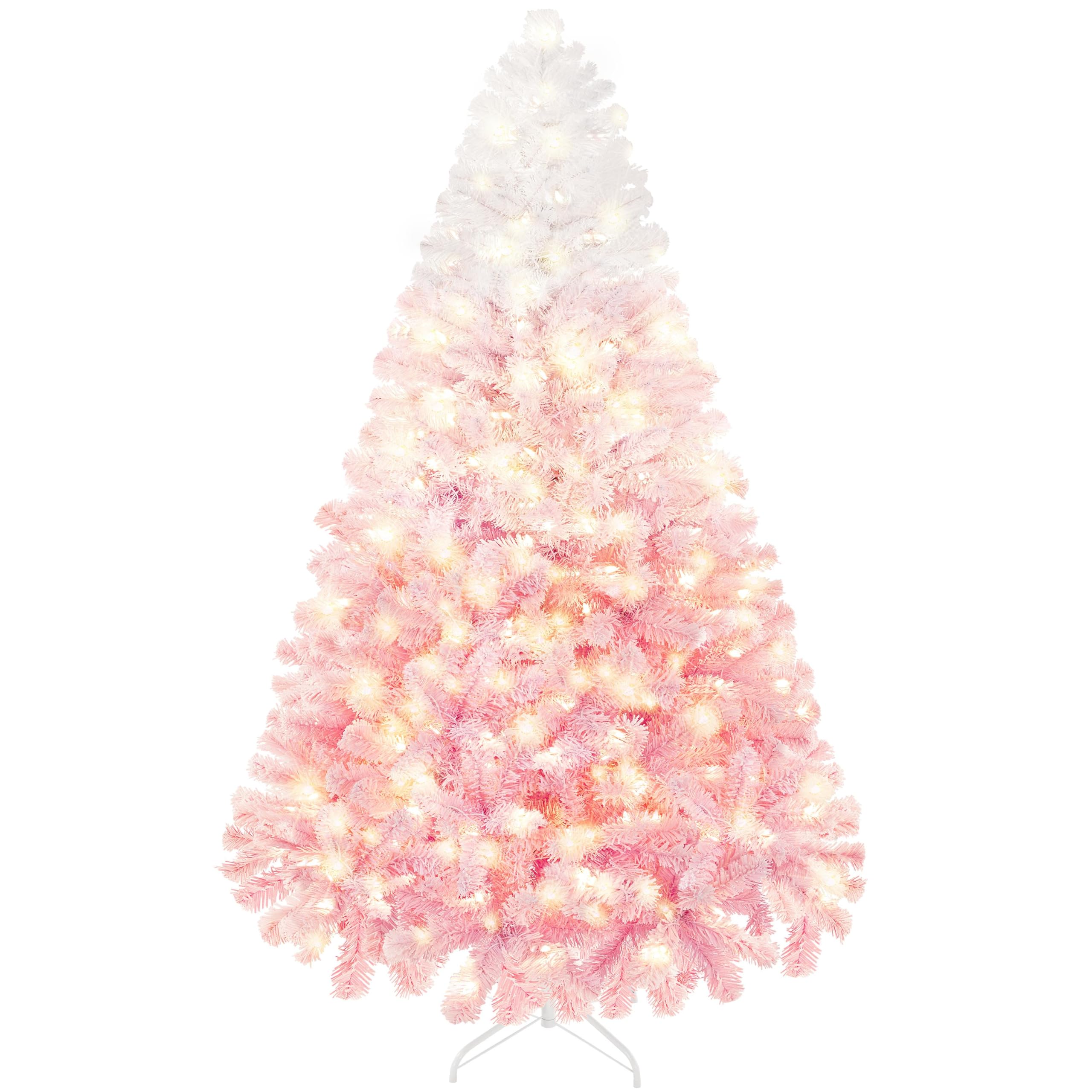 Yaheetech 6ft Snow Flocked Pre-lit Christmas Tree with 250 Warm White Lights, 820 Lush Branch Tips & Quick-Assembly Hinged Design, Full Artificial Xmas Tree for Winter Holiday Décor, Green & White