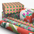 Hallmark Floral Wrapping Paper Mini Rolls, 3-Pack (Pink, Orange, Yellow Flowers on Teal, Green and Pink Geometric) for Birthdays, Easter, Mother's Day, Bridal Showers, Any Occasion - 60 Sq. Ft. Total