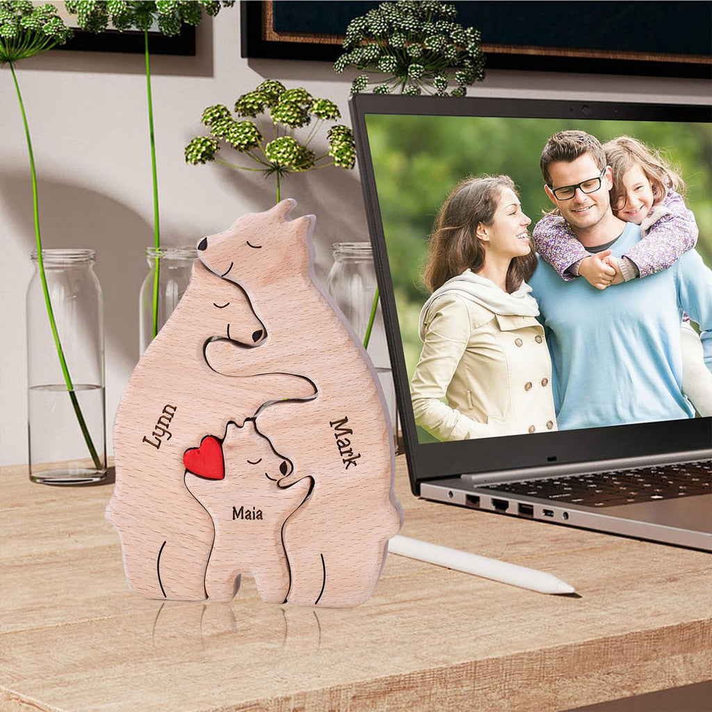 Personalized Family Name Puzzle with 2-8 Names Custom Wooden Bear Puzzle with Names Customized Wooden Puzzle Gifts for Christmas (Bear)