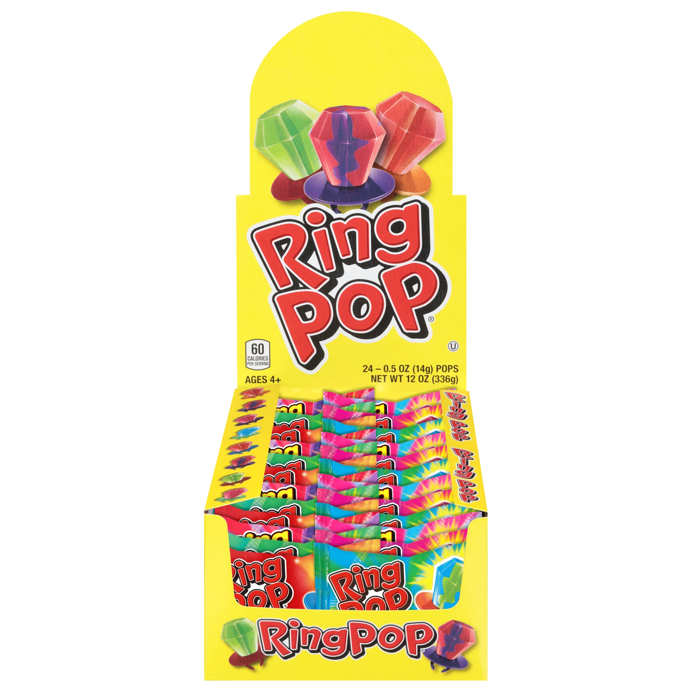 Ring Pop Lollipops - Bulk Candy Individually Wrapped Suckers Variety Party Pack- 50 Count w/Assorted Flavors - Hard Candy for Party Favors, Kids & Goodie Bags, 25 Ounce