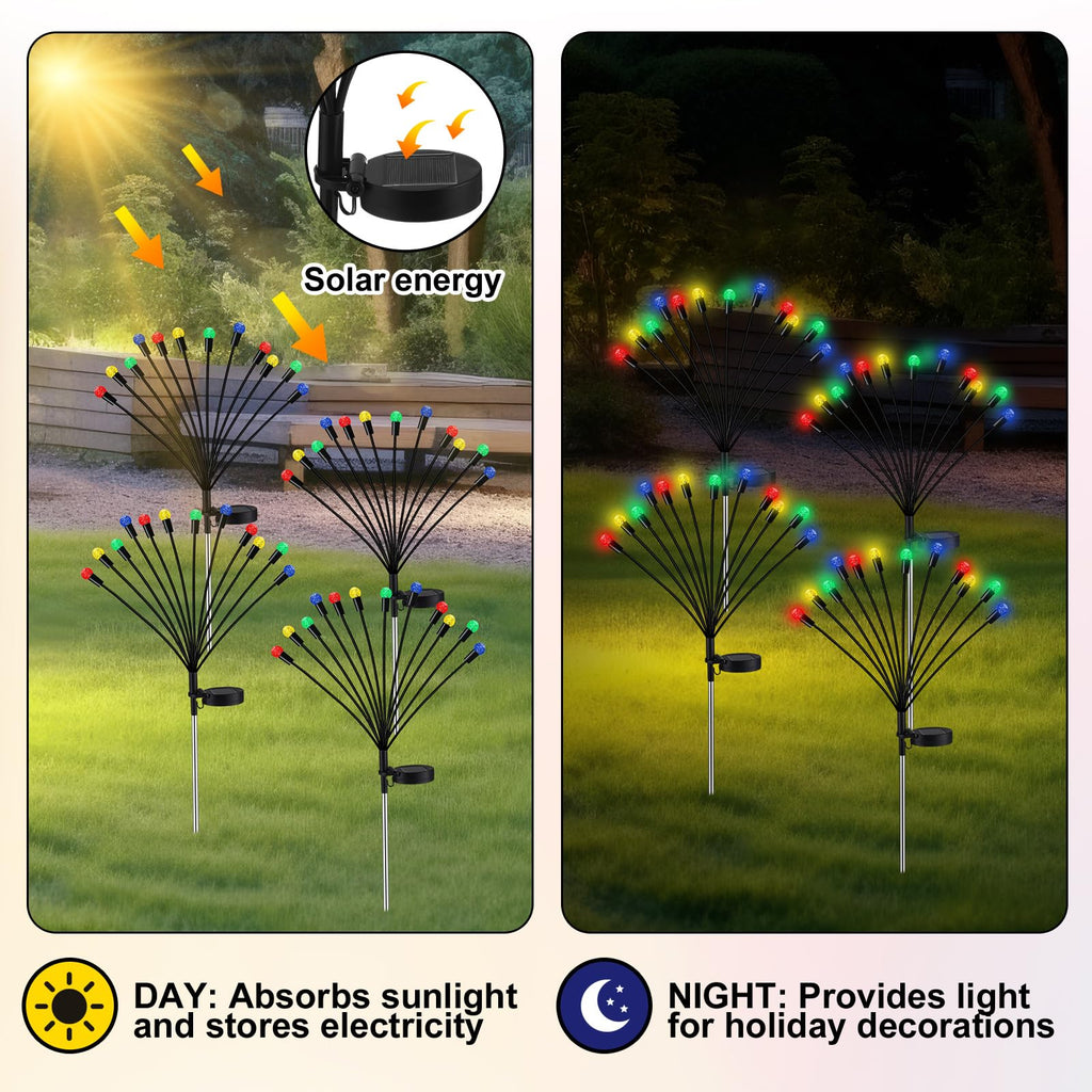 Rossesay 4 Pcs St Patricks Day Outdoor Decorations Solar Lights Waterproof Green 48 LED Swaying Pathway Firefly Stake Lights for Outside Yard Garden Lawn Decorations(Green White,Pine Cone)