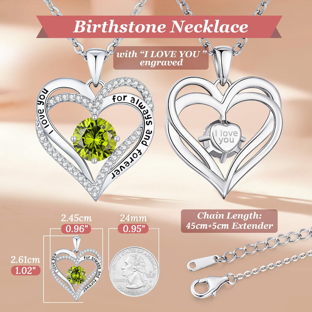 CDE Forever Love Heart Necklaces for Women, Wedding Anniversary, Valentine's，Birthday Mothers Christmas Day Gifts for Mom, Mother, Wife, S925 Silver Jewelry with Birthstone Pendant