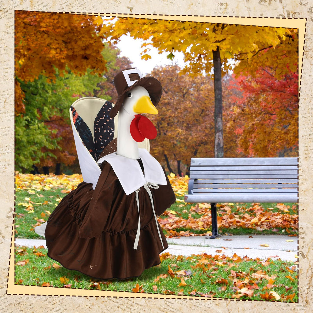 Suzile Fall Maple Porch Goose Outfit Autumn Goose Clothes for 23 Inch Cement or Plastic Geese Costume for Yard Lawn Outdoor Garden Patio Concrete Duck Statue Dress Thanksgiving Party Holiday Decor