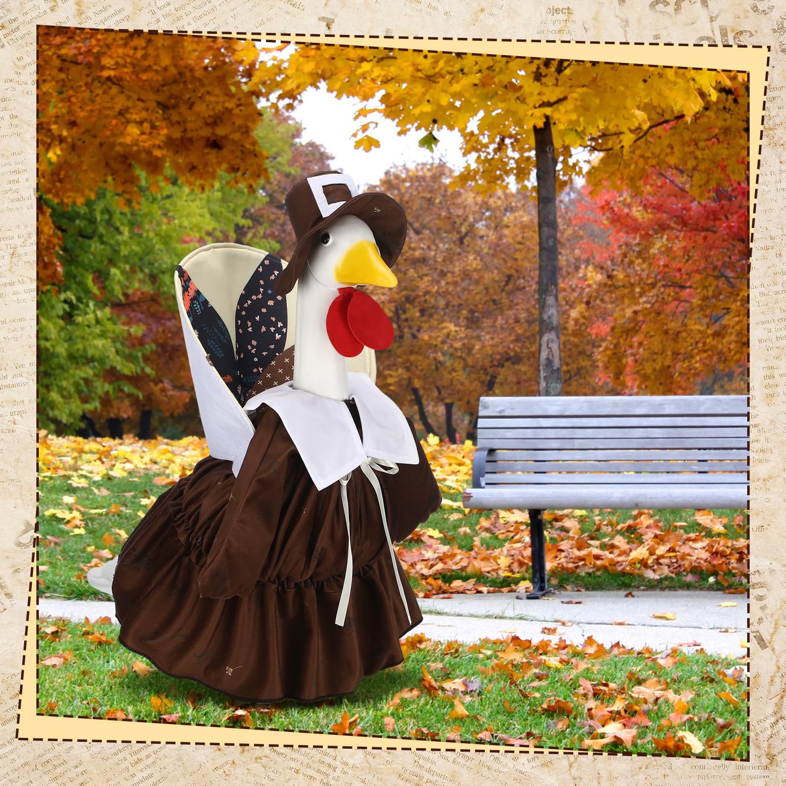 Suzile Fall Maple Porch Goose Outfit Autumn Goose Clothes for 23 Inch Cement or Plastic Geese Costume for Yard Lawn Outdoor Garden Patio Concrete Duck Statue Dress Thanksgiving Party Holiday Decor