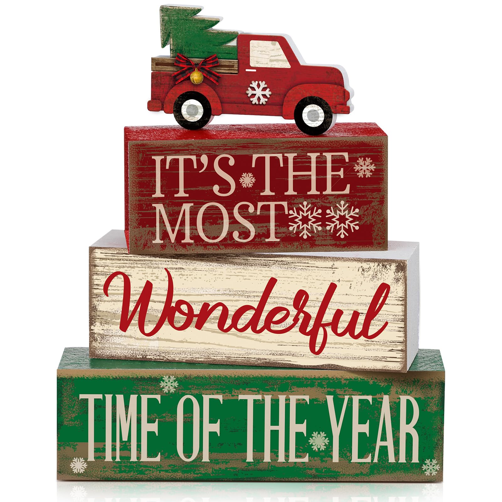 Moucuny 4 Pcs Christmas Table Decor Wooden Hot Cocoa Decoration Christmas Centerpiece Winter Tiered Tray Decor Decorative Red Hot Cocoa Block Signs Gift Farmhouse Xmas Decoration for Home Kitchen