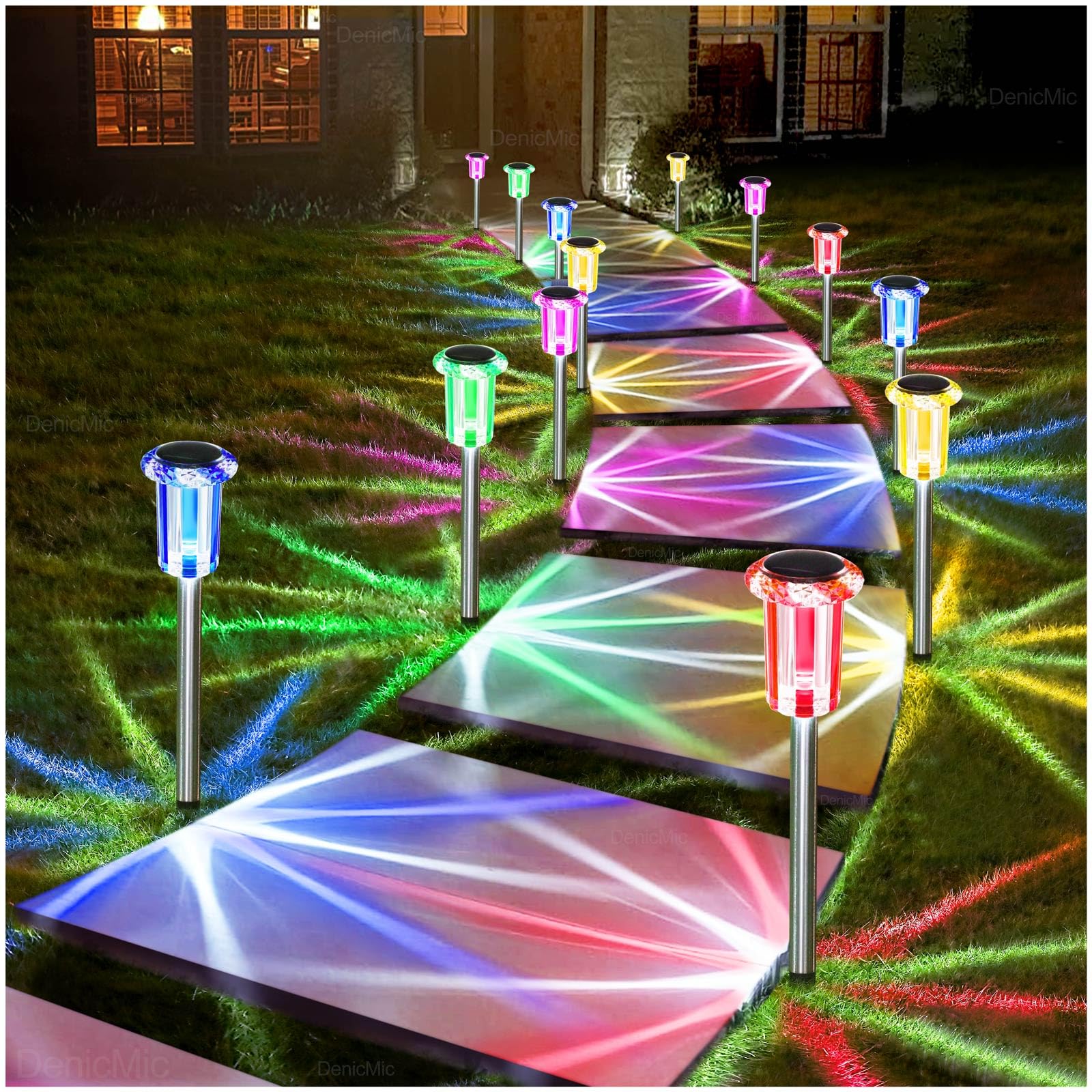 DenicMic Solar Lights Outdoor 10 Pack Waterproof 6000K Cold White LED Stainless Steel Stake Outside Lights for Yard Pathway Garden Driveway Walkway Landscape Path Lighting