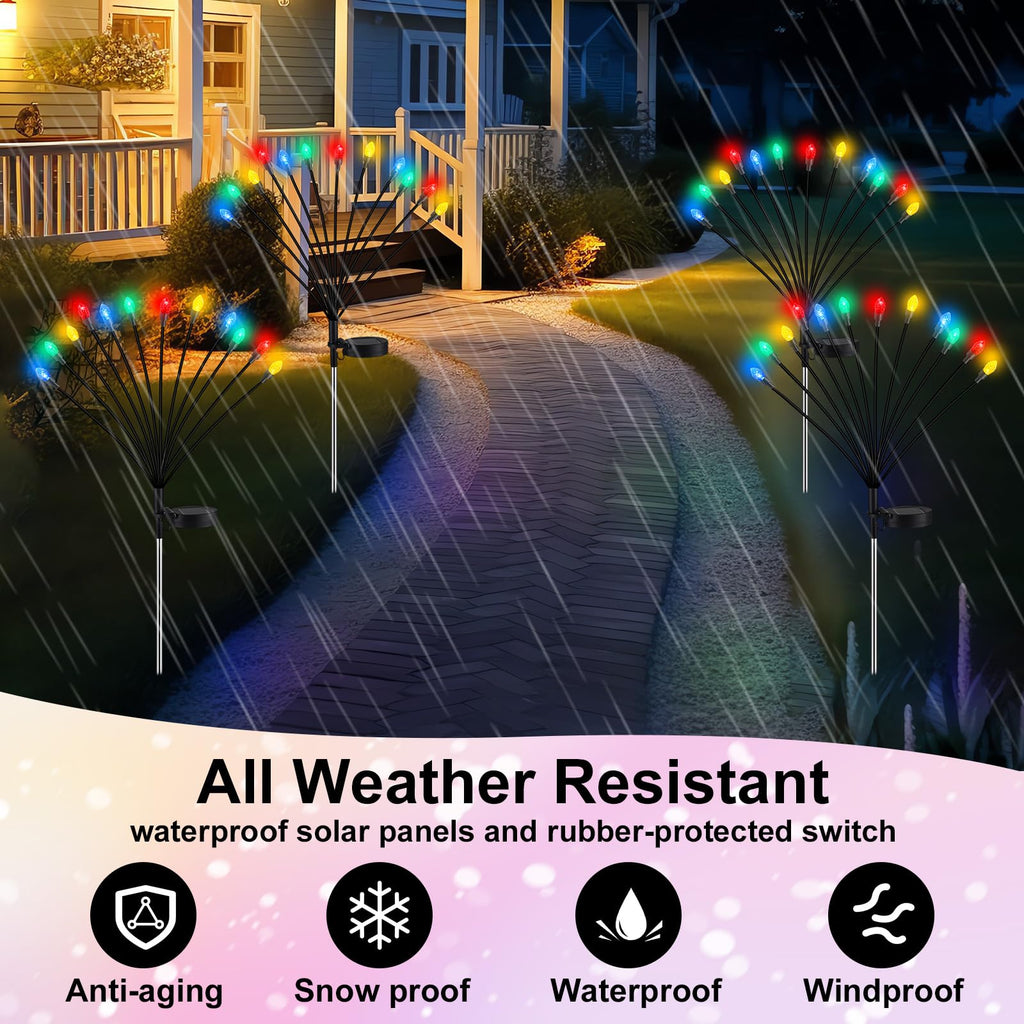 Rossesay 4 Pcs St Patricks Day Outdoor Decorations Solar Lights Waterproof Green 48 LED Swaying Pathway Firefly Stake Lights for Outside Yard Garden Lawn Decorations(Green White,Pine Cone)