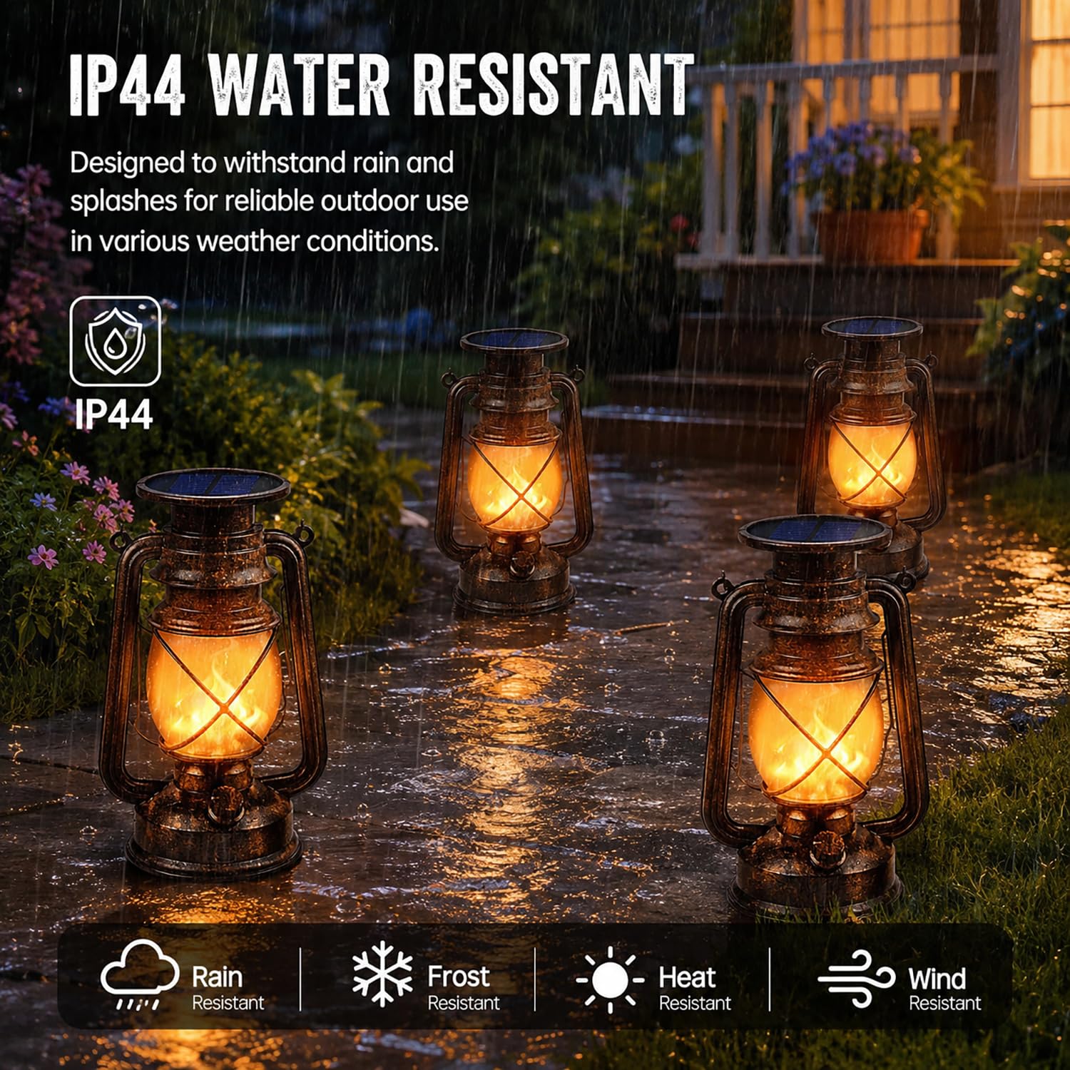 Solar Lantern Outdoor Hanging Solar Lights Dancing Flame Led Waterproof Camping Lamps, Landscape Decor for Table Patio Garden Yard Pathway Porch 2 Pack