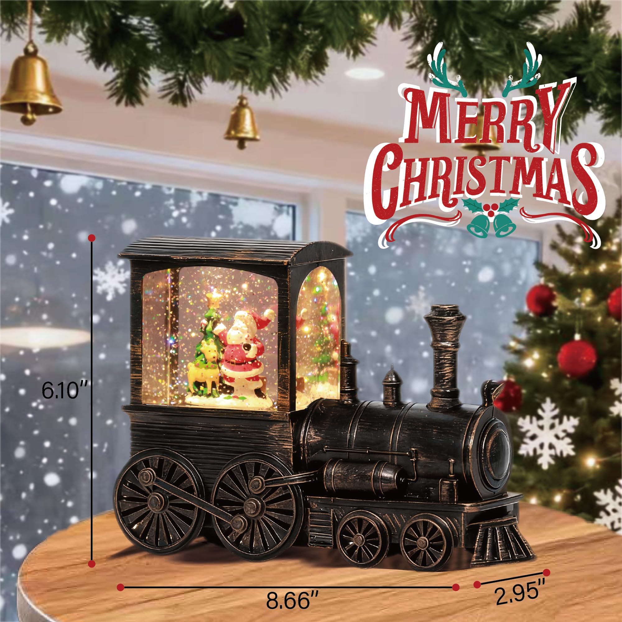 Christmas Snow Globes Vintage Train Santa Claus Snow Globe with Glitter Spinning Water Lantern and 8 Songs, Auto 6H Timer Christmas Globe for Christmas Home Decor Holiday Party Gifts