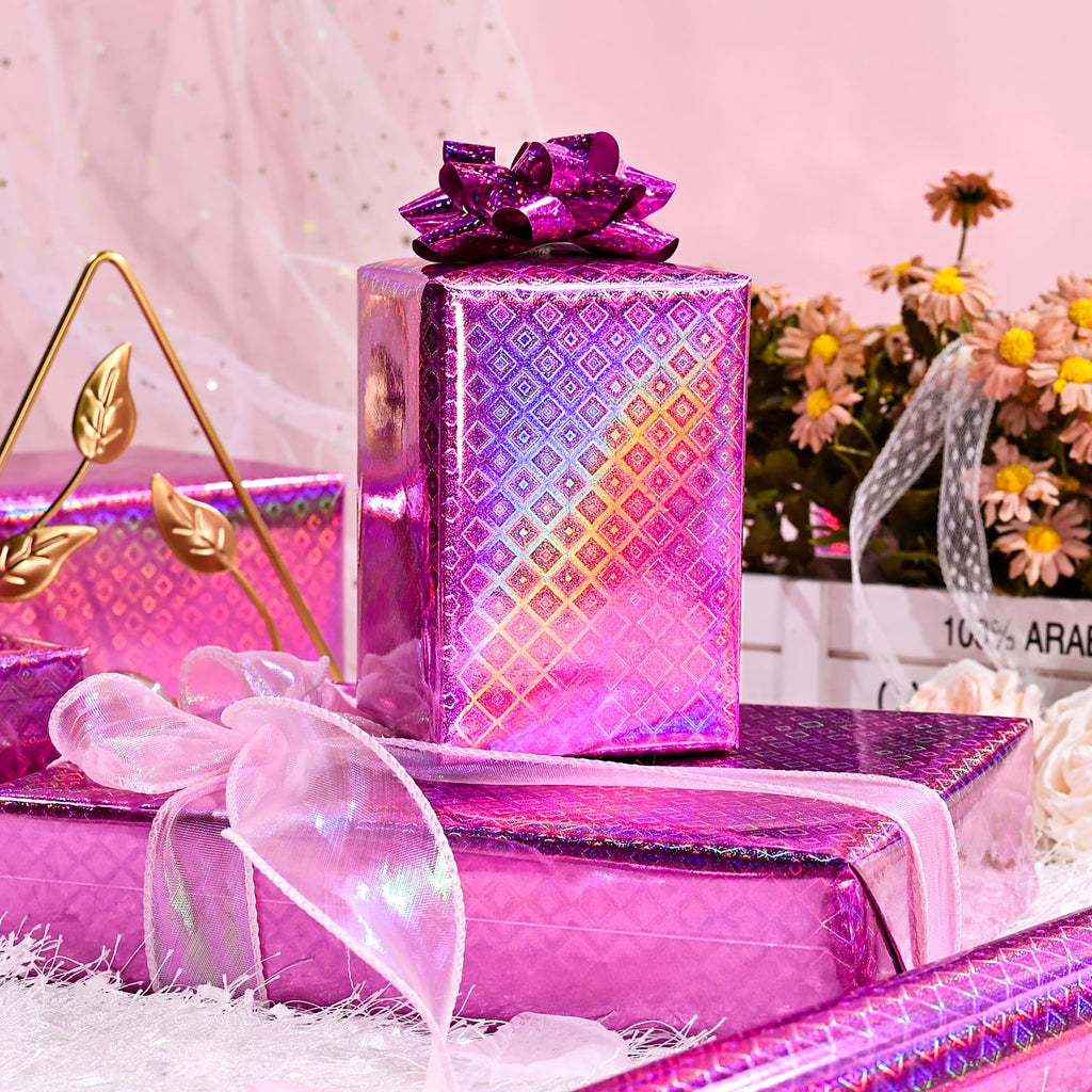Burymento Black Wrapping Paper Roll, Metallic Holographic Stripe Gift Wrap for Birthday, Valentines, Mothers day, Graduation, Wedding, Fathers day, Baby Shower, Christmas (17 IN x 32.8 FT)