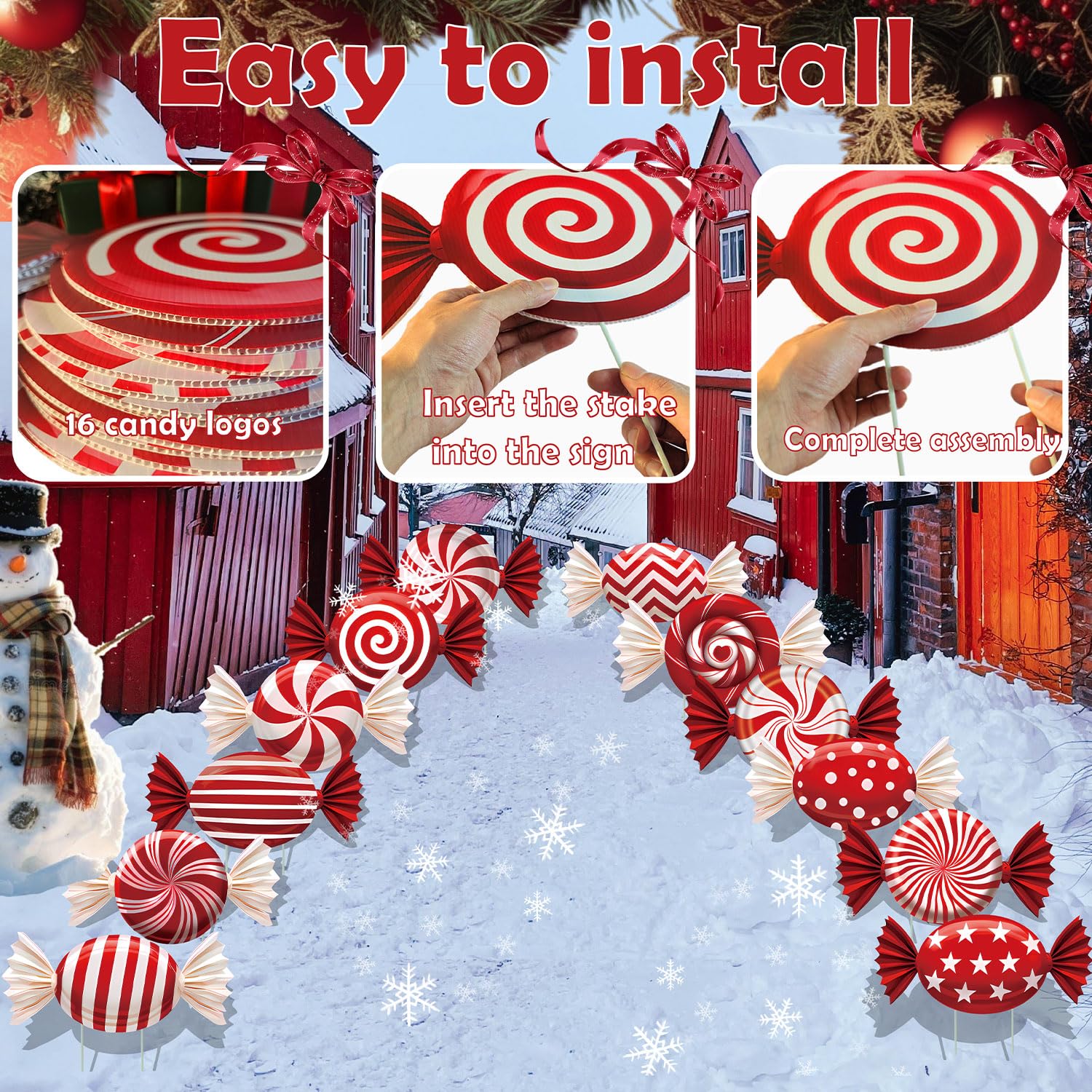 33" Christmas Decorations Outdoor Candy Christmas Decorations, 2ct Large Tall Outdoor Stake Signs 4 Interlocking PP Panels with H-Brackets Fiberglass Rods for Lawn Pathway Xmas Party