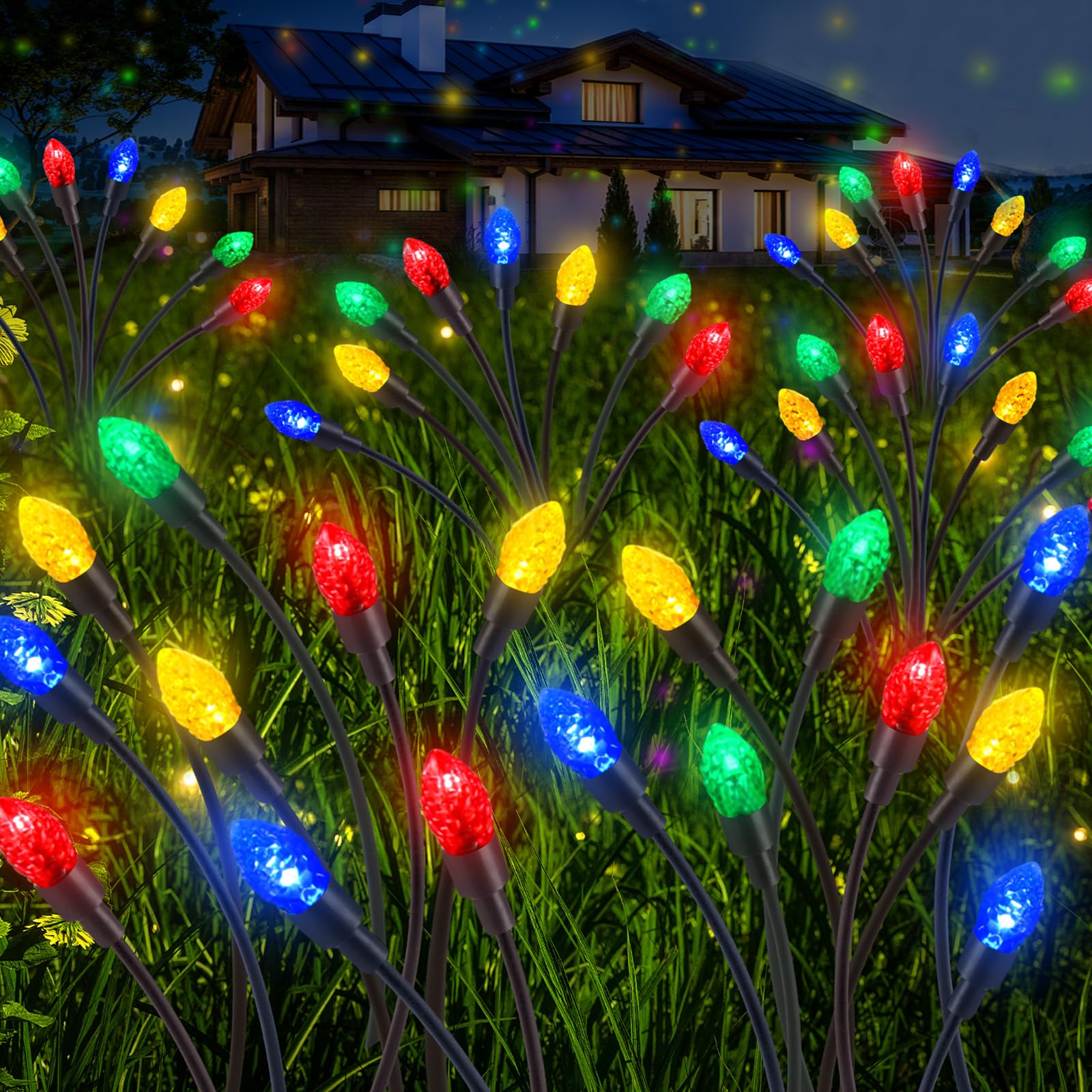 Rossesay 4 Pcs St Patricks Day Outdoor Decorations Solar Lights Waterproof Green 48 LED Swaying Pathway Firefly Stake Lights for Outside Yard Garden Lawn Decorations(Green White,Pine Cone)