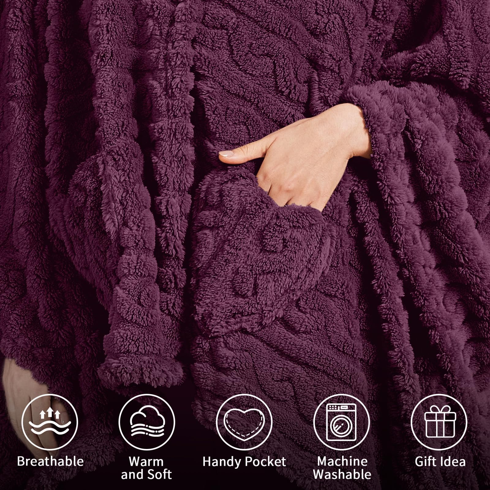 Wearable Blanket Poncho Cape Wrap for Adult, Cozy Sherpa Fleece Pocketed Shawl TV Throw Blankets for Office and Lounge(Caramel,58'' x 64'')
