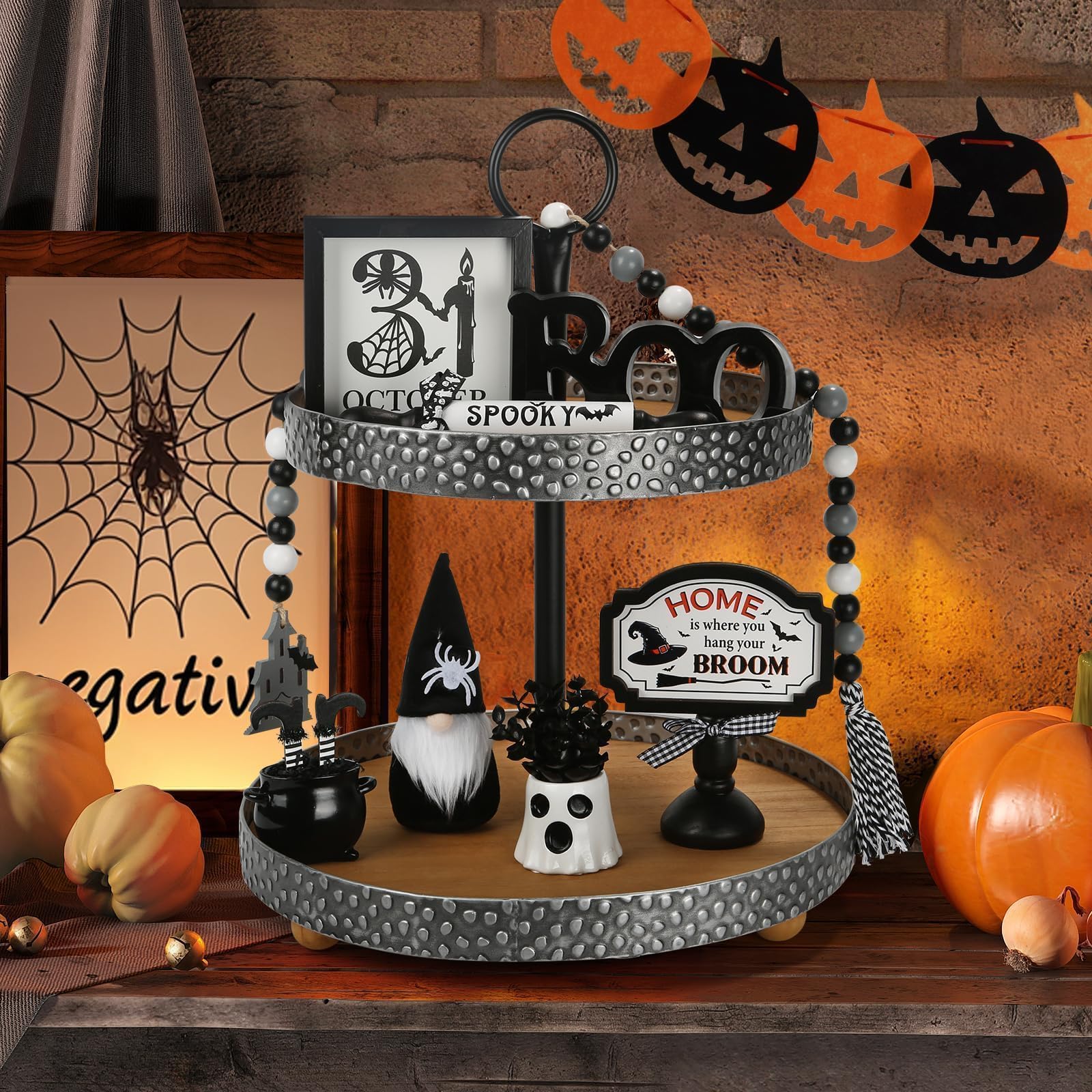 Christmas Decorations 8 PCS Tiered Tray Decor Set, Cute Tabletop Christmas Decor for Home Office Shelf Mantel Coffee Bar Xmas Table Centerpieces Tray Objects Holiday Decoration Set