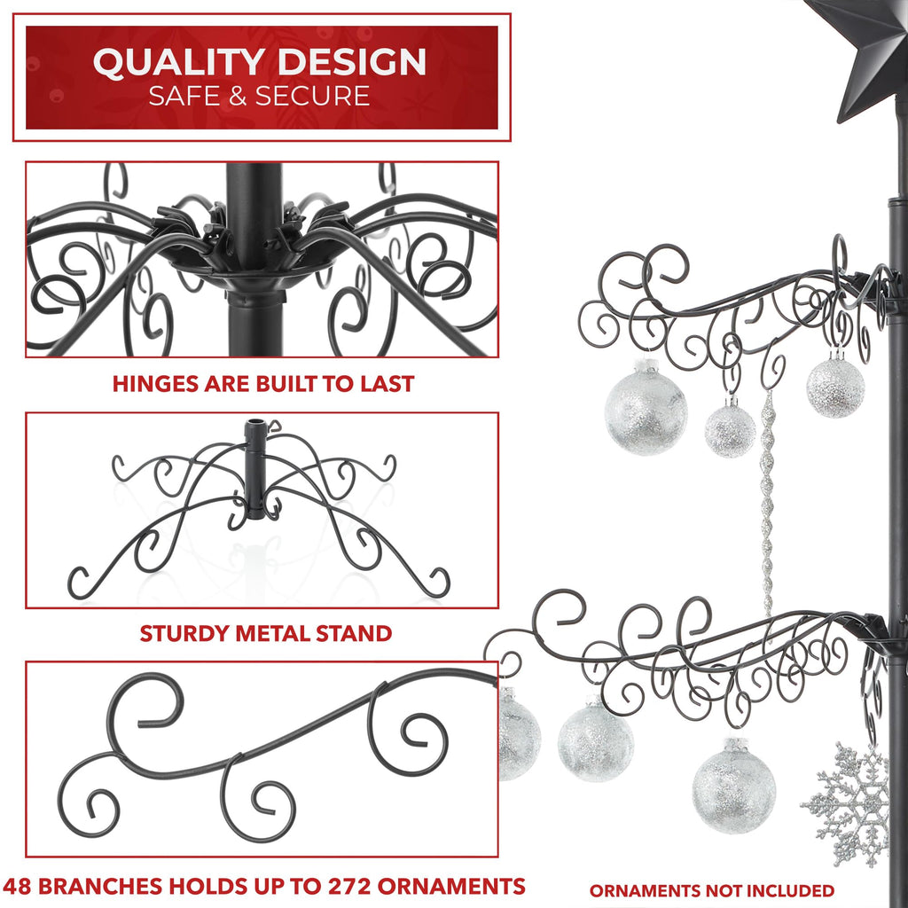 Casafield Ornament Display Christmas Tree with Stand - 6' Black Wrought Iron Ornament Holder