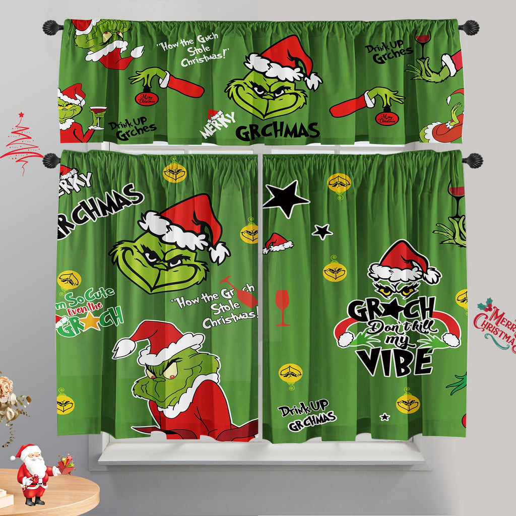 Christmas Kitchen Curtain Valances Winter Holiday Festive Small Window Decoration, Red and Green Farmhouse Xmas Design, 52x18inchx1, 26x36inchx2, 3 Panel, Rod Pocket