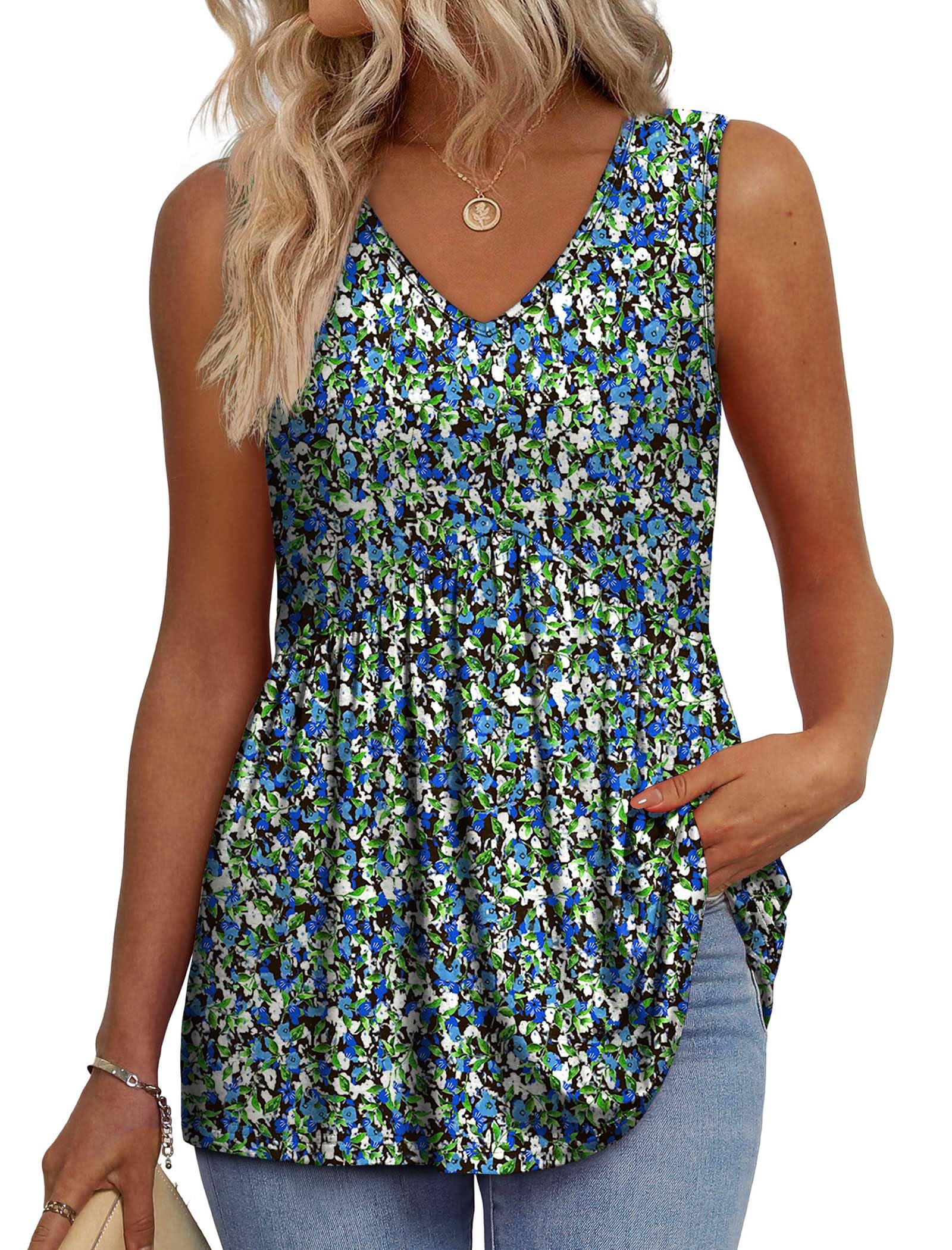OFEEFAN Womens Tank Tops 2025 Flowy Peplum Tops for Women Dressy Sleeveless V Neck Babydoll Tank Tops