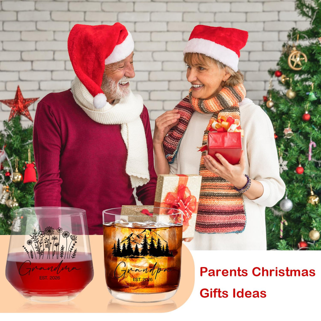 First Time Grandparents Mothers Day Gifts 2026, Grandma Wine Glass And Grandpa Whiskey Glass Set, Pregnancy Announcement Gifts For Grandparent, Promoted To Grandparents Mother‘s Day Gift for Grandma