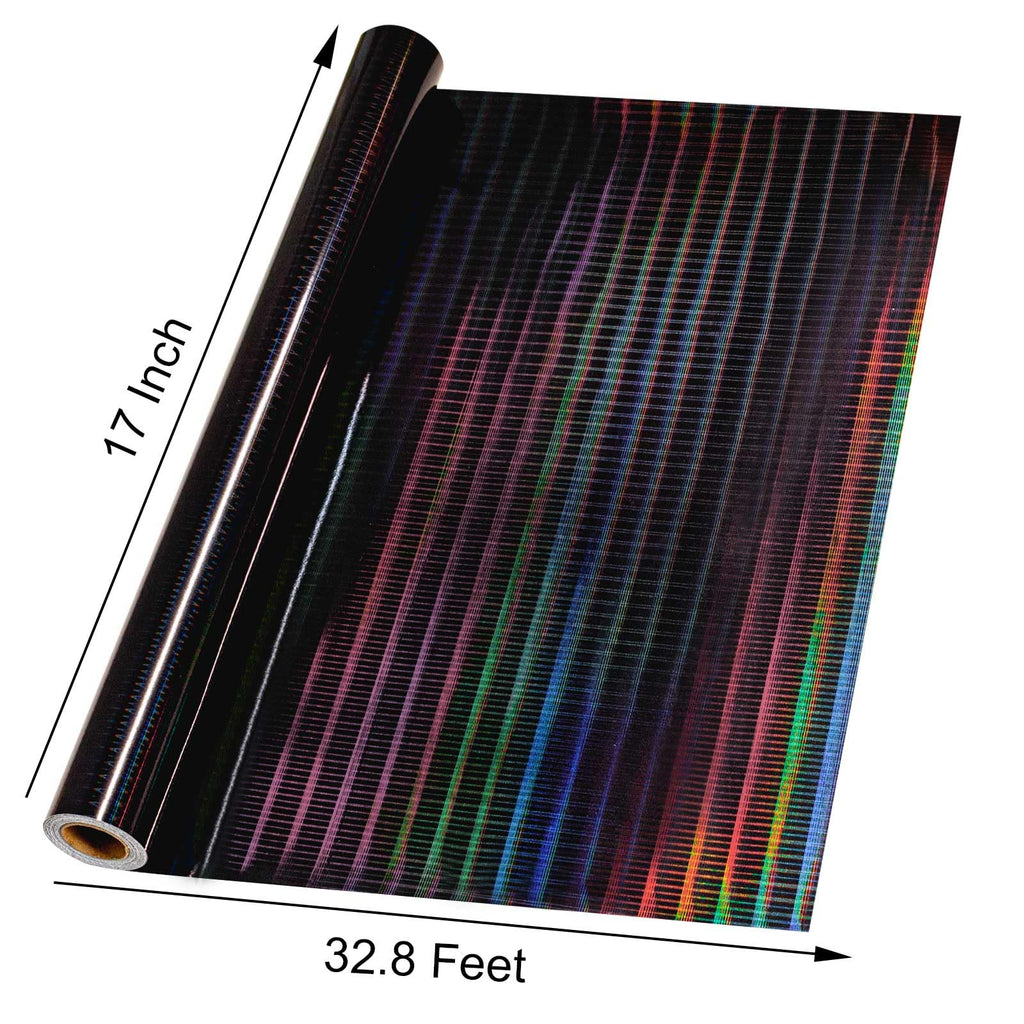 Burymento Black Wrapping Paper Roll, Metallic Holographic Stripe Gift Wrap for Birthday, Valentines, Mothers day, Graduation, Wedding, Fathers day, Baby Shower, Christmas (17 IN x 32.8 FT)