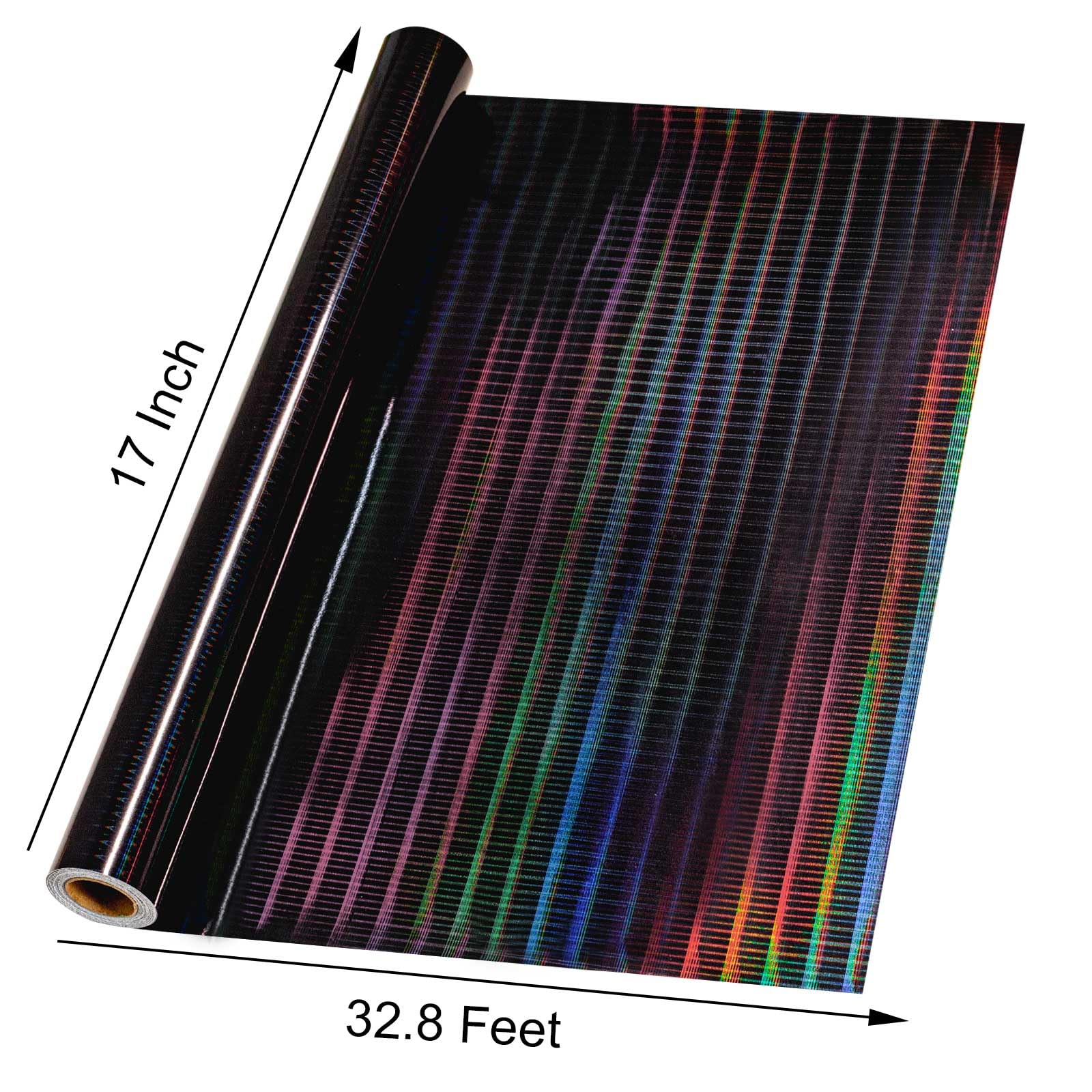 Burymento Black Wrapping Paper Roll, Metallic Holographic Stripe Gift Wrap for Birthday, Valentines, Mothers day, Graduation, Wedding, Fathers day, Baby Shower, Christmas (17 IN x 32.8 FT)