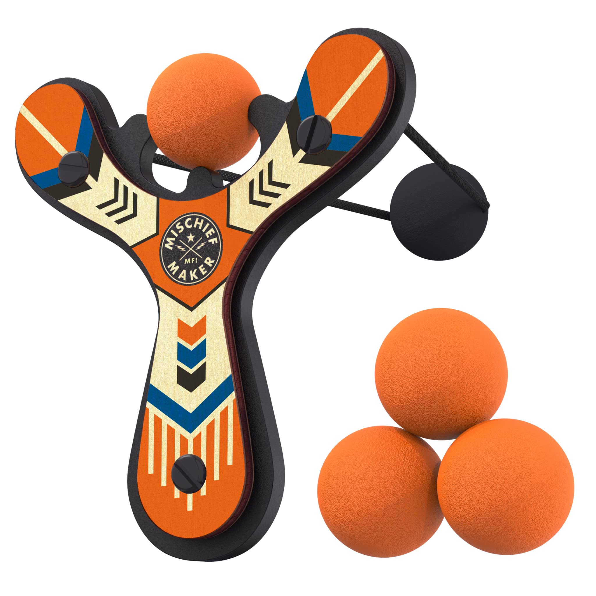 Mighty Fun! - Mischief Maker® Wooden Slingshot - Classic Series - Real Wood Slingshot for Kids, 4 Soft Foam Balls and Storage Bag - Ages 4+ (red)
