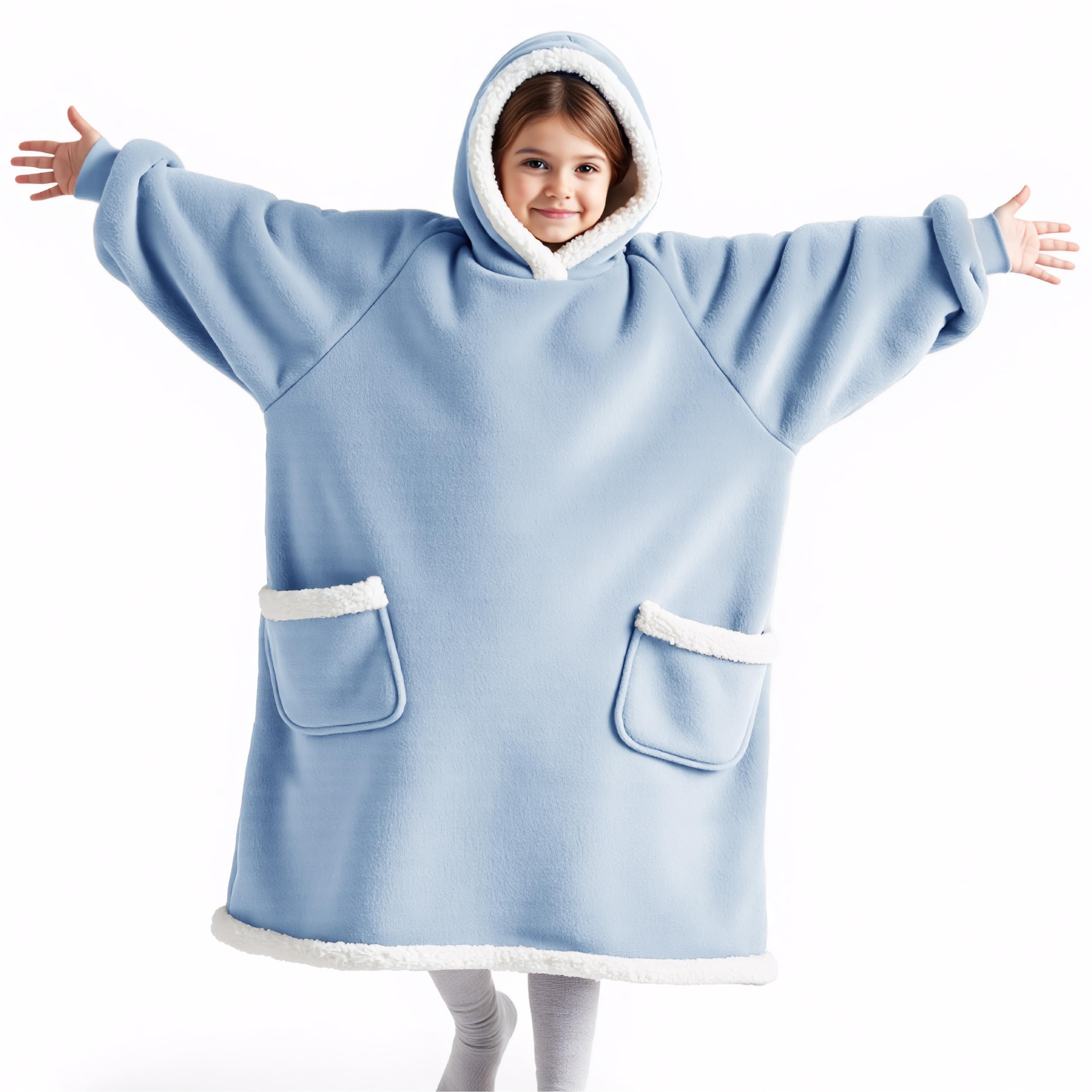 Bedsure Blanket Hoodie, Wearable Blanket Hoodie as Gifts for Mom, Birthday Gifts for Women Kids Teens Mother's Day Sherpa Sweatshirt, Grey, Standard