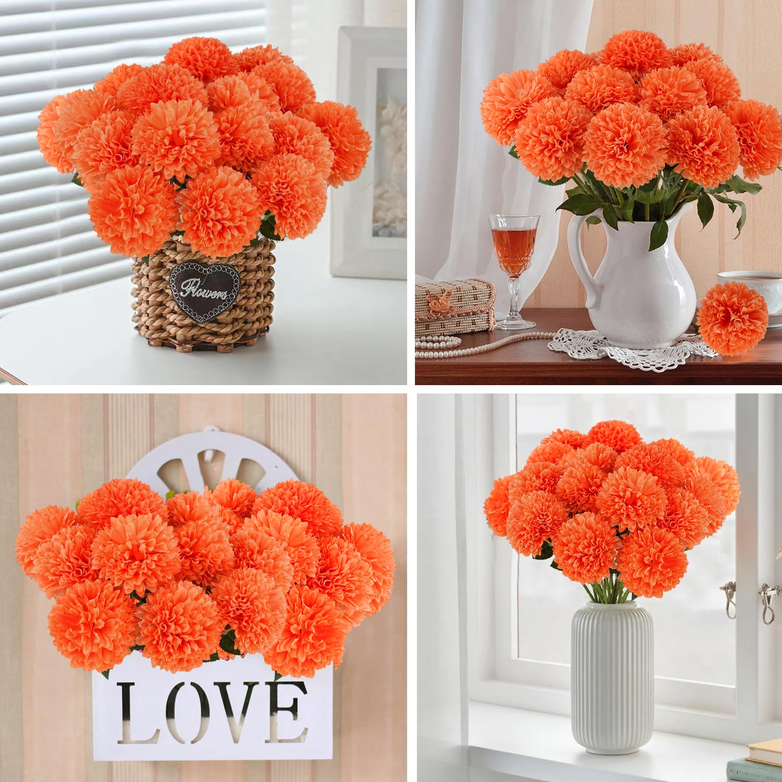 Hananona 12 Pcs Artificial Chrysanthemums Flowers Patriotic Flower, 4th of July Fake Mums Flowers Silk for Home Decor Indoor Memorial Day Table Centerpiece Vase not Included (12, Red, White, Blue)