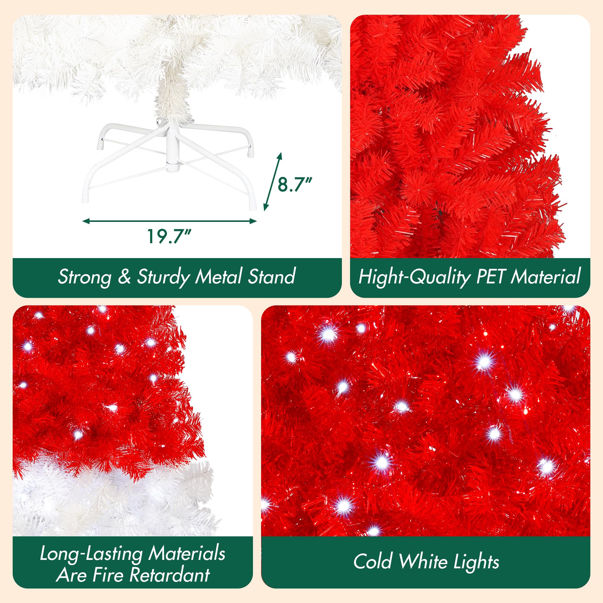 Merax 7FT Red Christmas Tree, Red Santa Hat Christmas Tree Prelit with 400 Lights and 1250 Branches, Artificial Whimsical Seasonal Holiday Decoration
