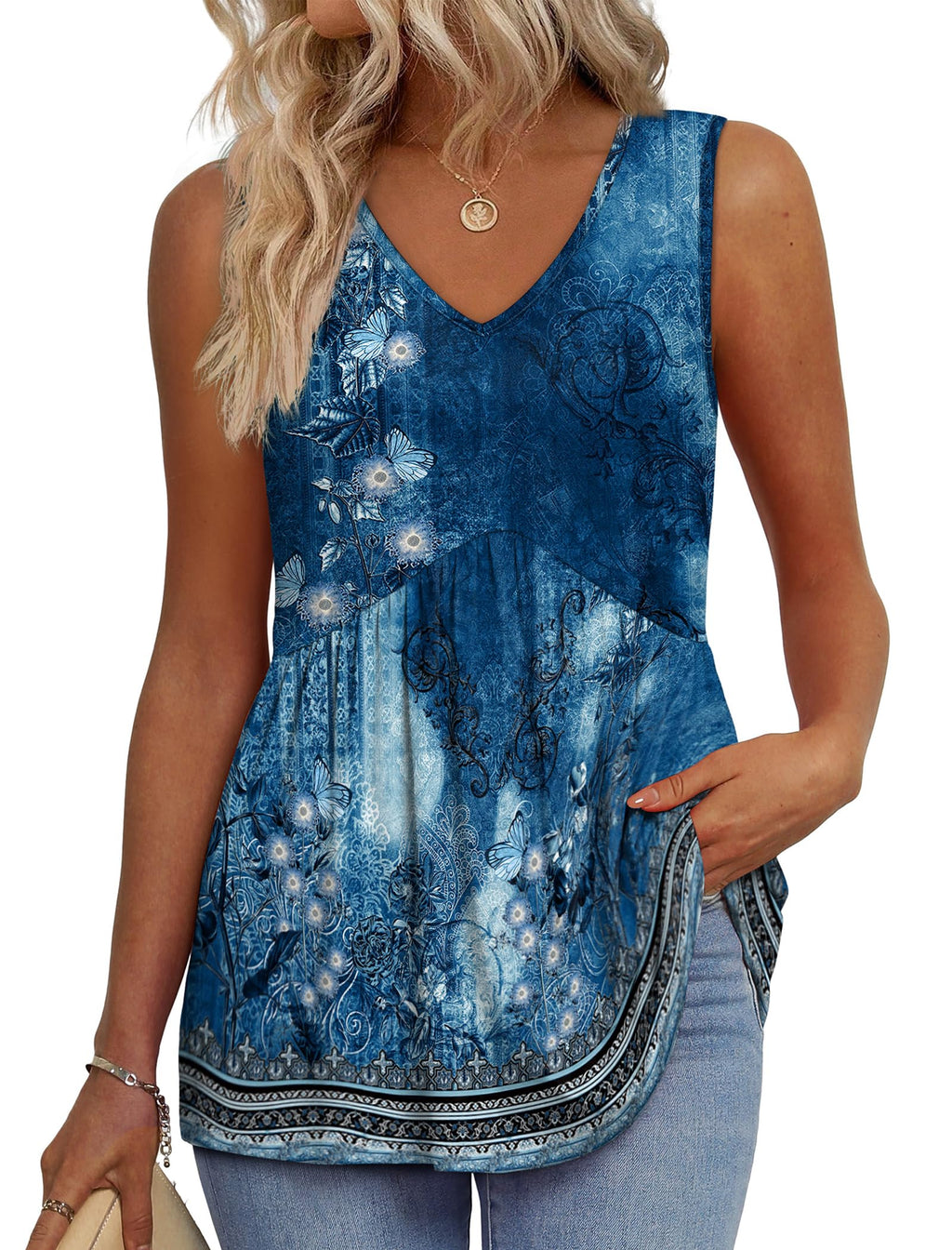OFEEFAN Womens Tank Tops 2025 Flowy Peplum Tops for Women Dressy Sleeveless V Neck Babydoll Tank Tops