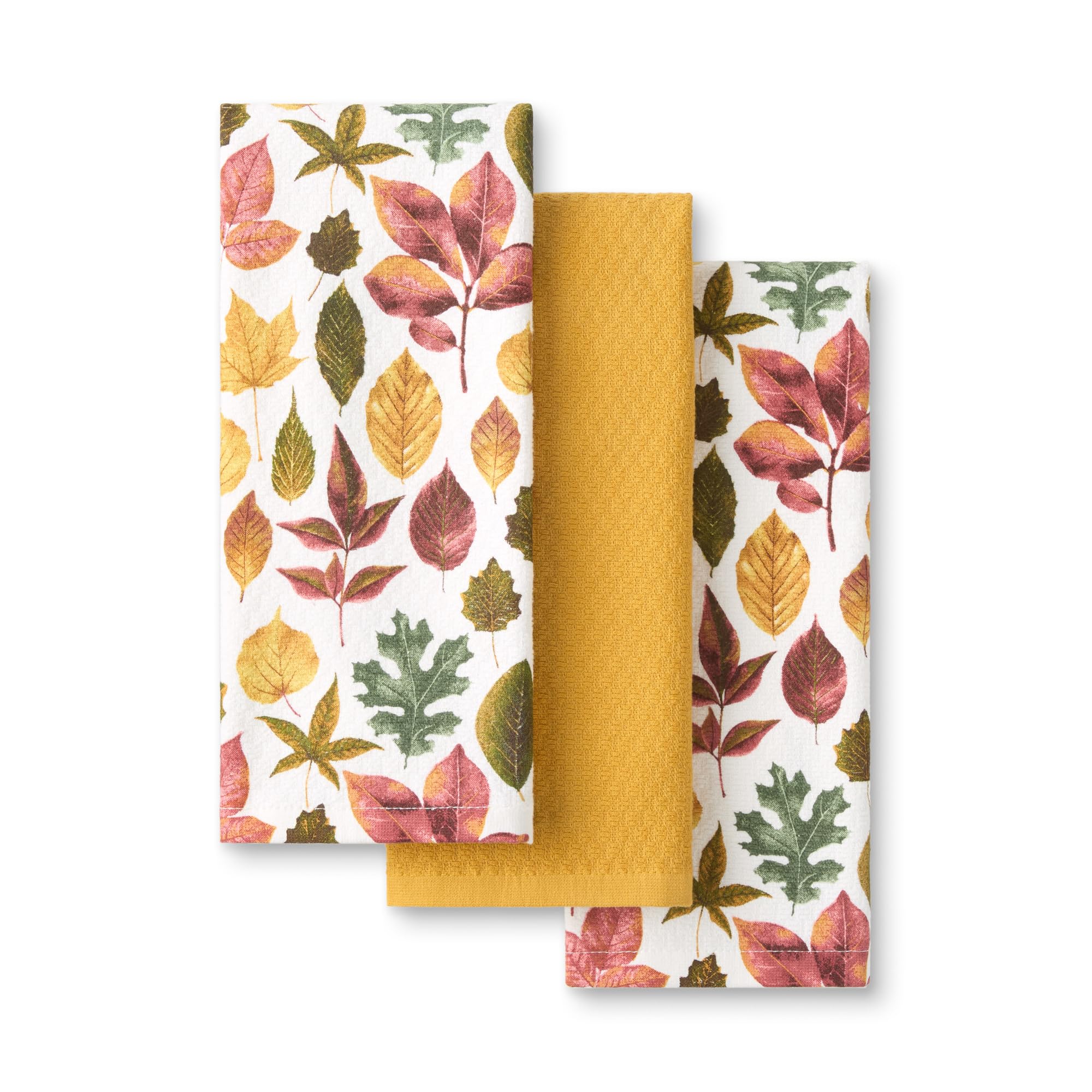 Martha Stewart Autumn Harvest Pumpkins Kitchen Towel 3-Pack Set, 100% Cotton with Absorbent Terrycloth, Decorative Kitchen Towels, Orange/Green/Ivory, 16"x28"