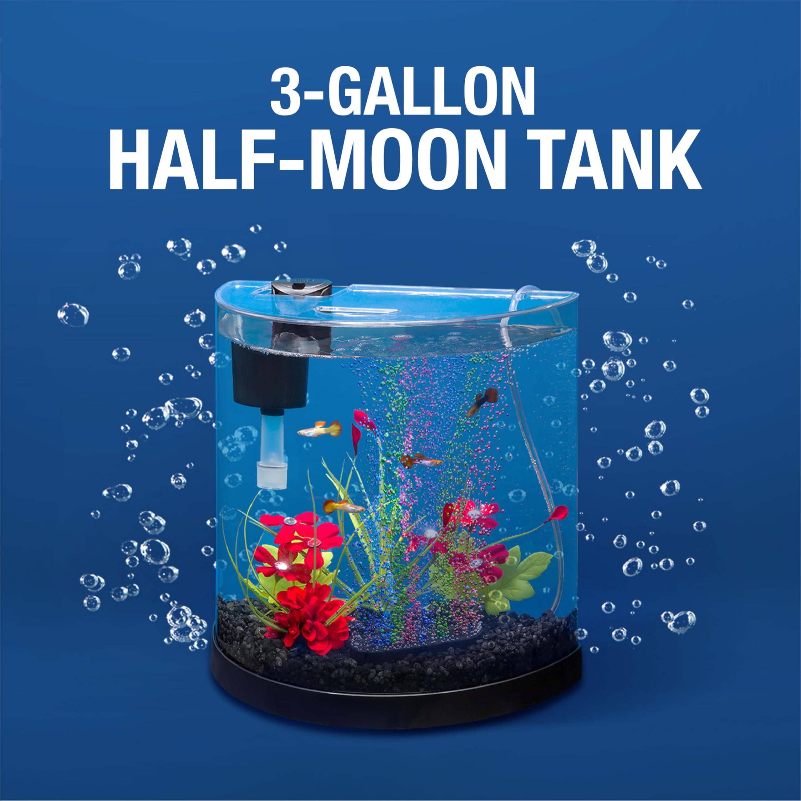 Tetra Bubbling LED Aquarium Kit 1 Gallon, Hexagon Shape, With Color-Changing Light Disc