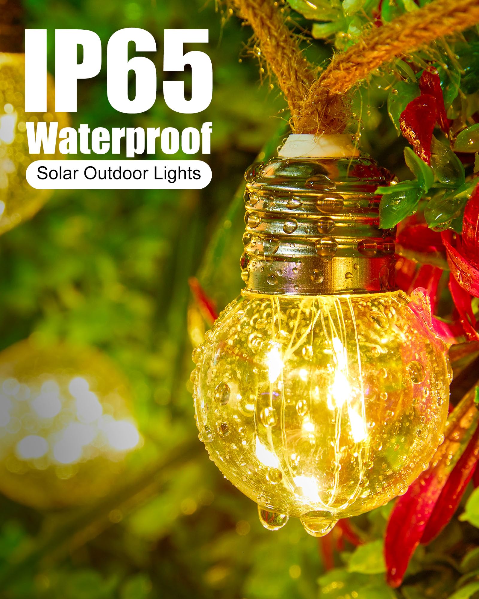 Brightown 58FT Solar String Lights Outdoor with Remote Cable Ties Hooks, 26 LED Shatterproof Bulbs, 3 Light Modes, Dimmer & Timer, Commercial Grade Patio Lights for Yard Balcony Pergola Party Decor