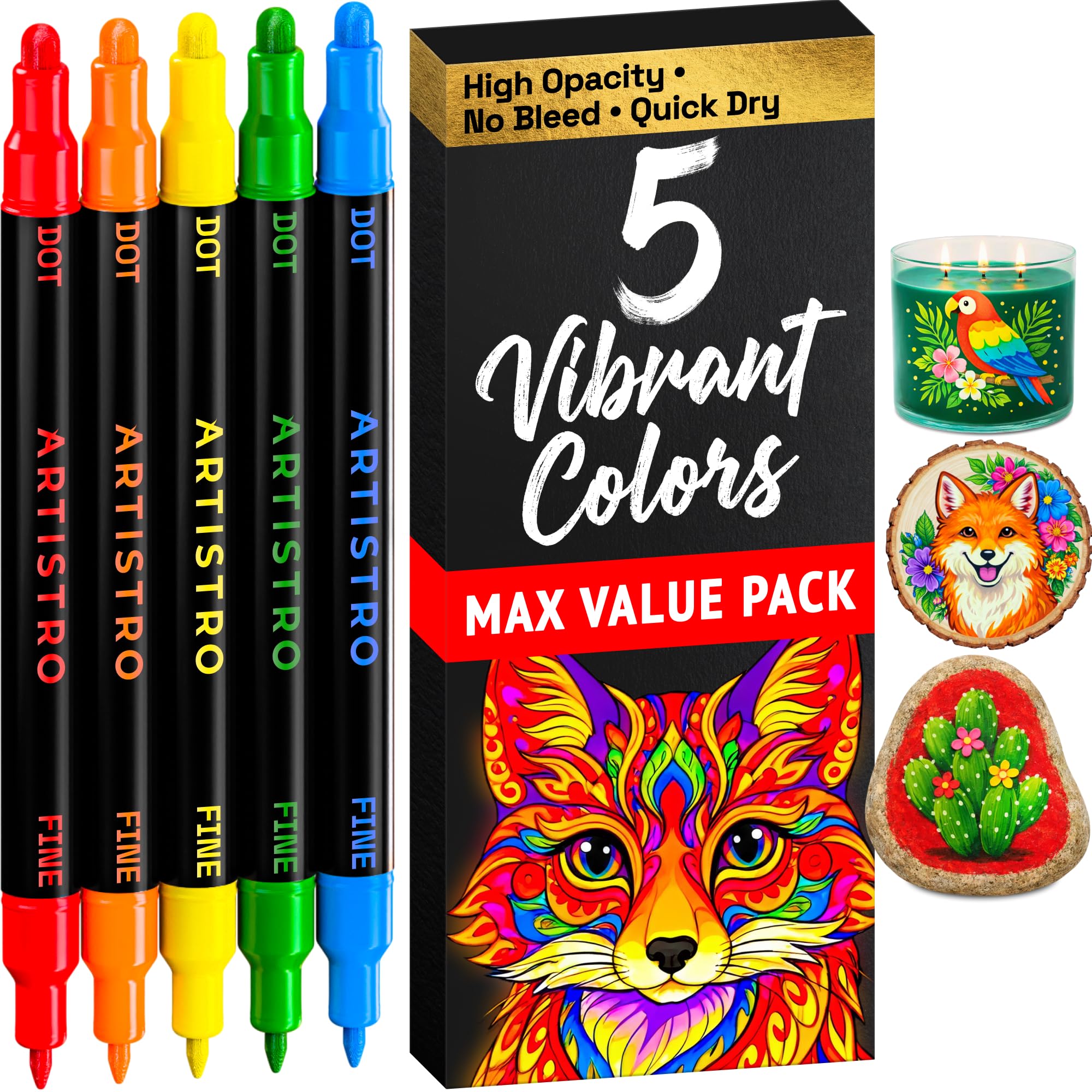 ARTISTRO 36 Dual Tip Pens, Dot & Fine Tips Paint Markers – Paint Pens Set for Fabric, Rock, Glass, Wood, Coloring Books – Arts & Crafts Gift – Classroom Must Haves & School Supplies
