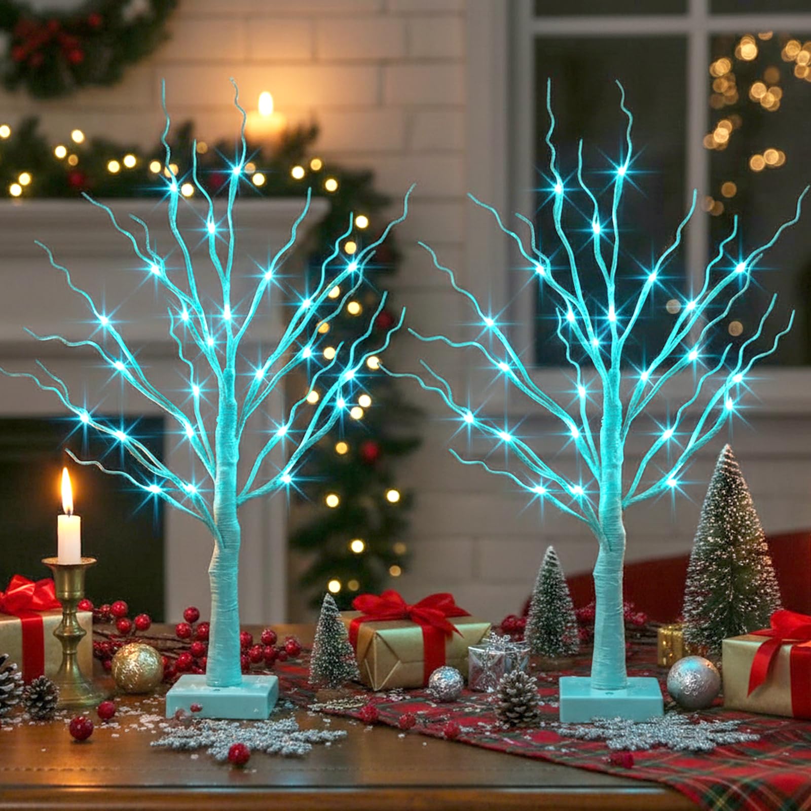 PEIDUO Home Decor, 2FT Birch Tree with LED Lights, Warm White Light up Tree Lamp, Artificial Trees for Home Table Inside, Battery Powered, Timer (2PK)