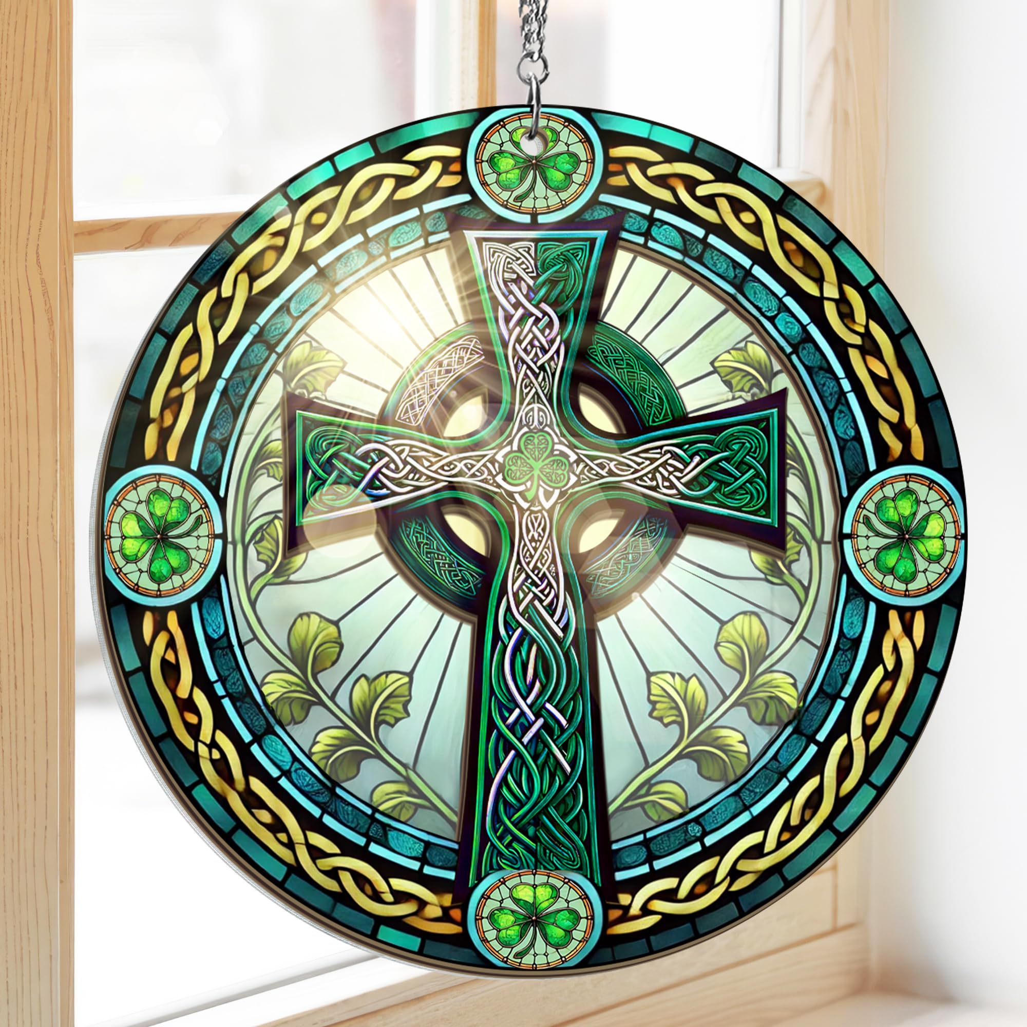 FLAGWIX St Patricks Day Decorations - Hanging Suncatcher 6 in, Shamrock St Patricks Day Decorations, Irish Suncatcher for Home Garden Decor - Irish Gifts for Women Men, Spiritual Gifts for Mom Grandma
