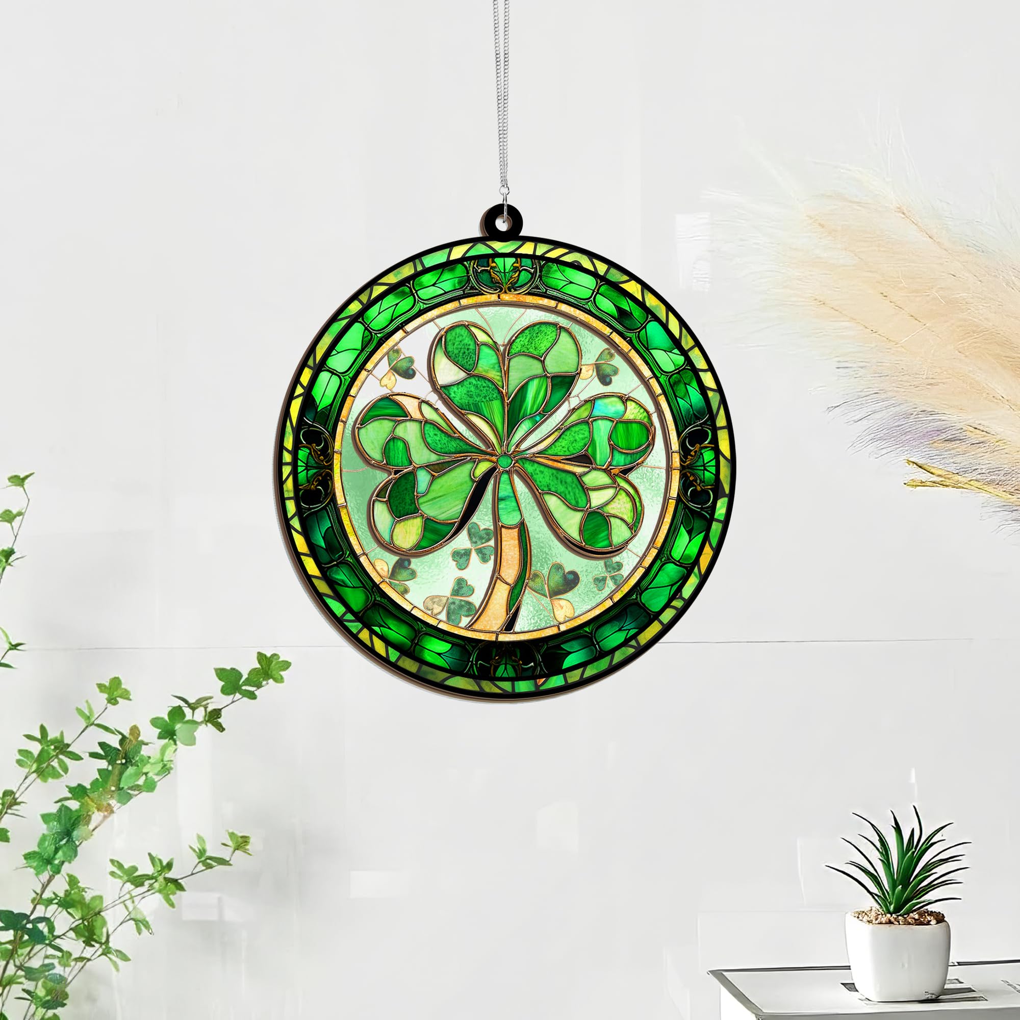 FLAGWIX St Patricks Day Decorations - Hanging Suncatcher 6 in, Shamrock St Patricks Day Decorations, Irish Suncatcher for Home Garden Decor - Irish Gifts for Women Men, Spiritual Gifts for Mom Grandma