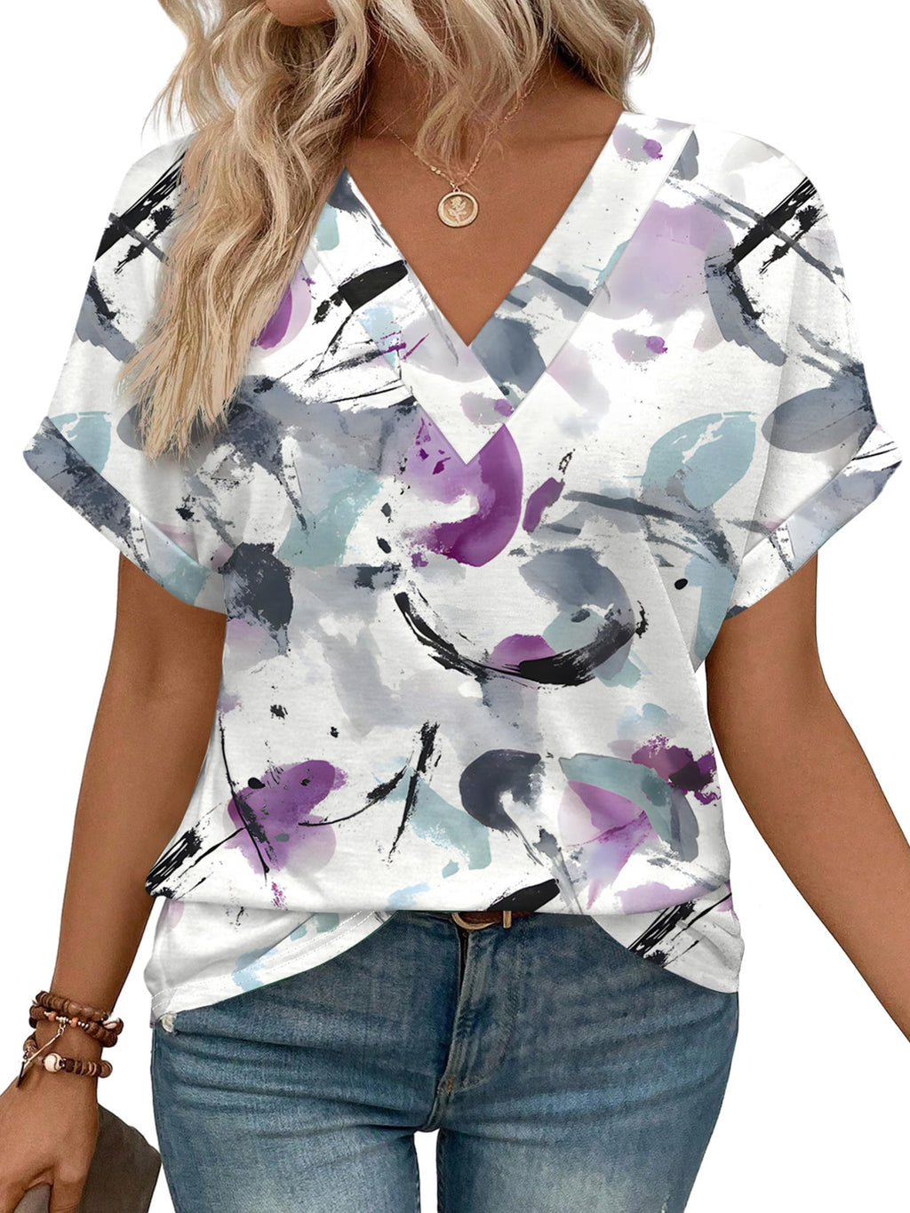 WIHOLL Womens Summer Tops Short Dolman Sleeve Shirts 2026 Fashion V Neck Outfits Clothes