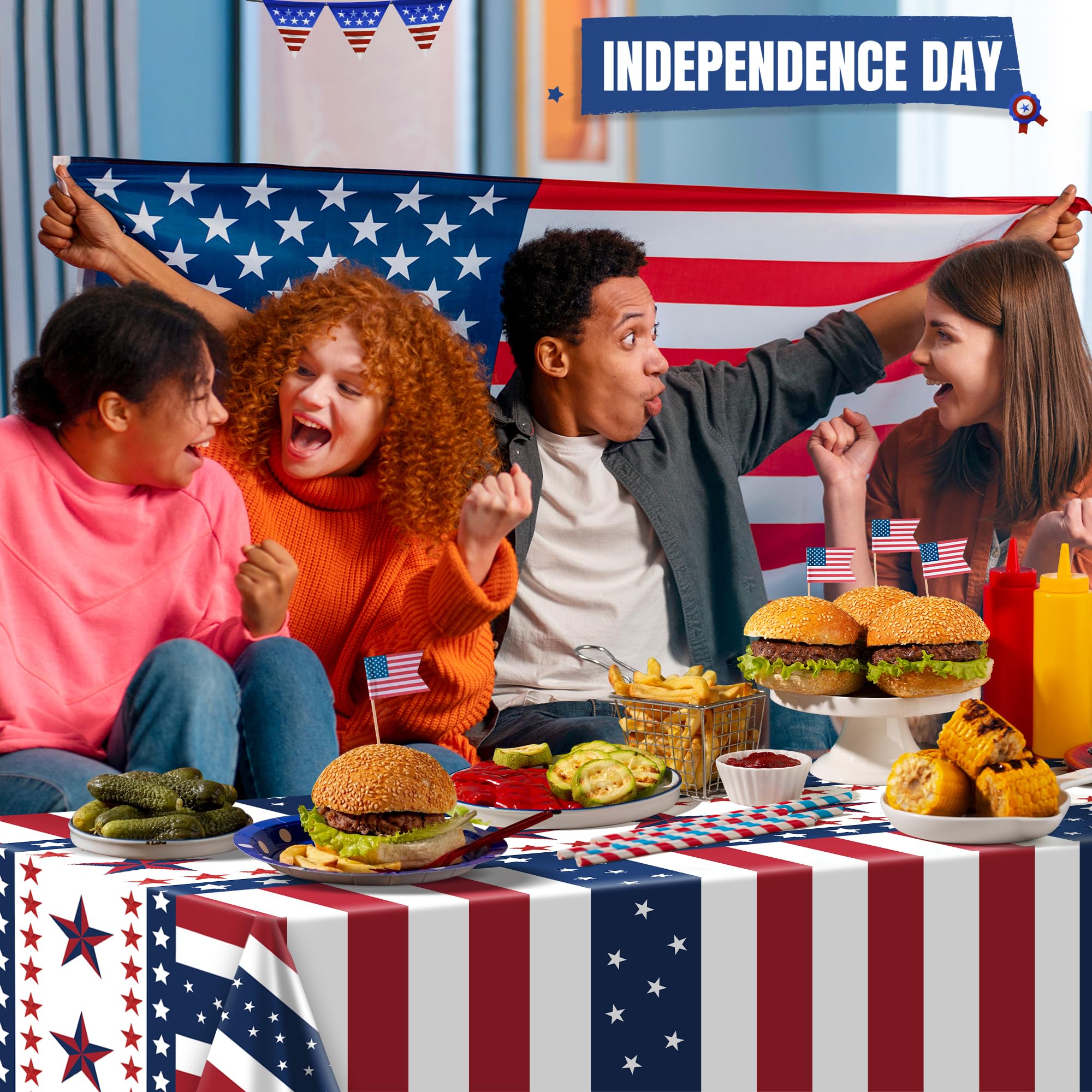 OHOME 4th of July Decorations - Red White and Blue Tablecloth for 250th Anniversary American USA Merchandise - Fourth of July Accessories for Home Outdoor | Patriotic American Flag Party Favors,2 Pack
