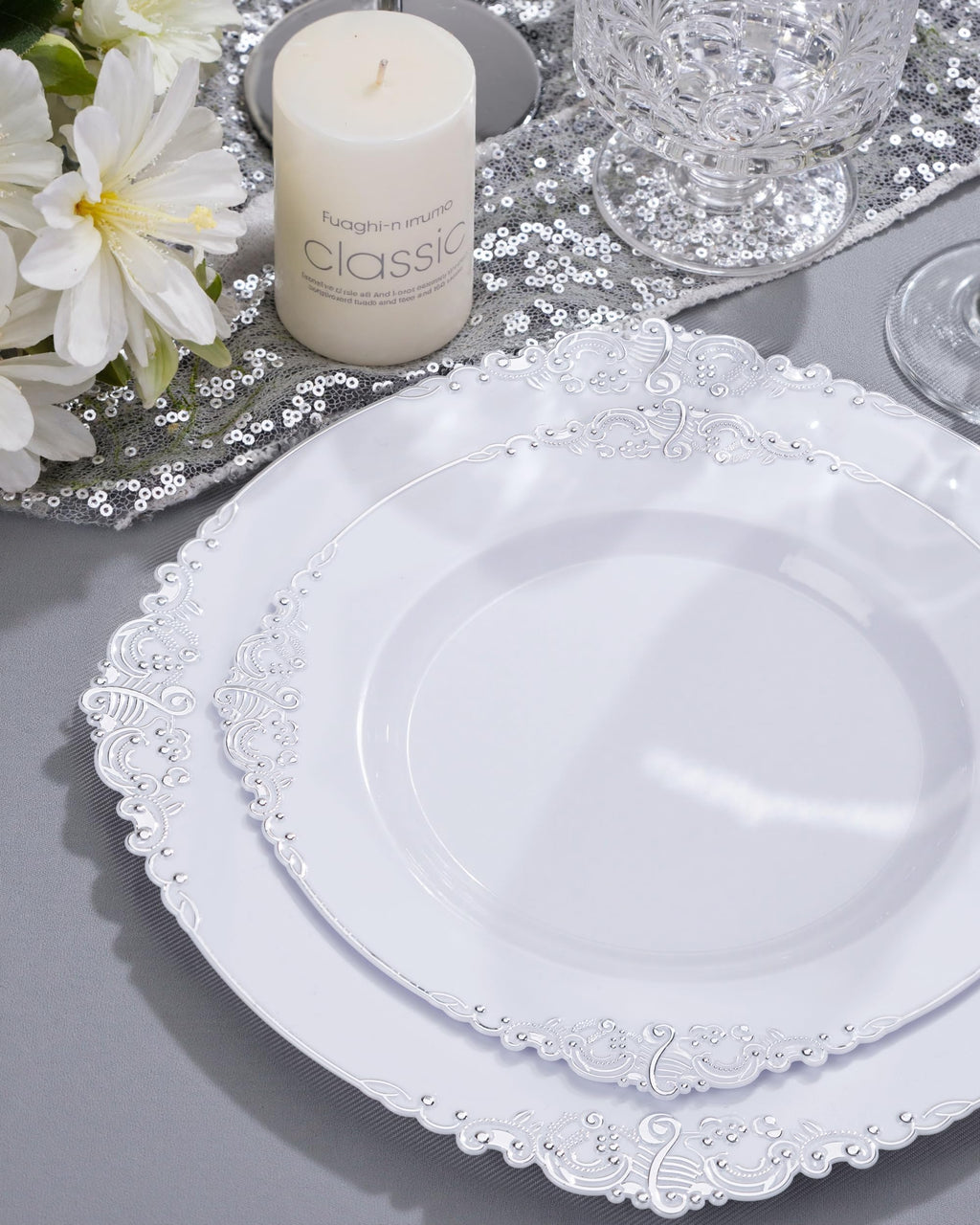 Nervure 175PCS Clear Blue Plastic Plates - Plastic Dinnerware Set Include 25Dinner Plates, 25Dessert Plates, 25Cups, 25Forks, 25Knives, 25Spoons, 25Napkins Perfect for Wedding & Party