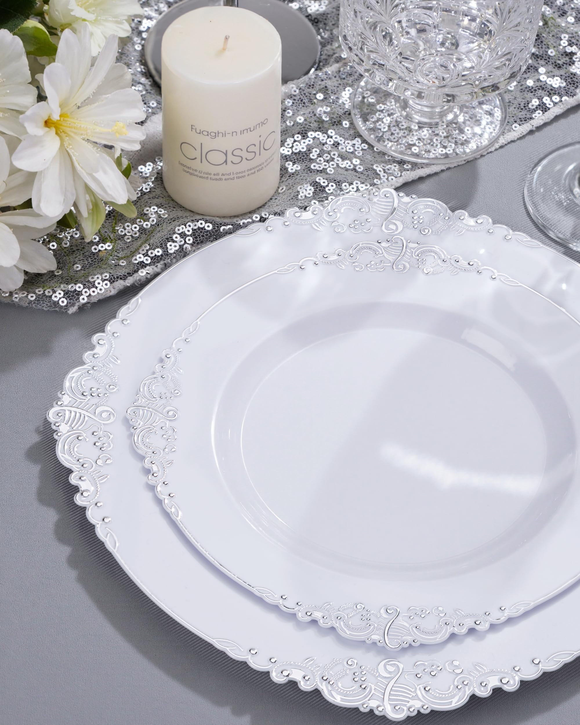 Nervure 175PCS Clear Blue Plastic Plates - Plastic Dinnerware Set Include 25Dinner Plates, 25Dessert Plates, 25Cups, 25Forks, 25Knives, 25Spoons, 25Napkins Perfect for Wedding & Party