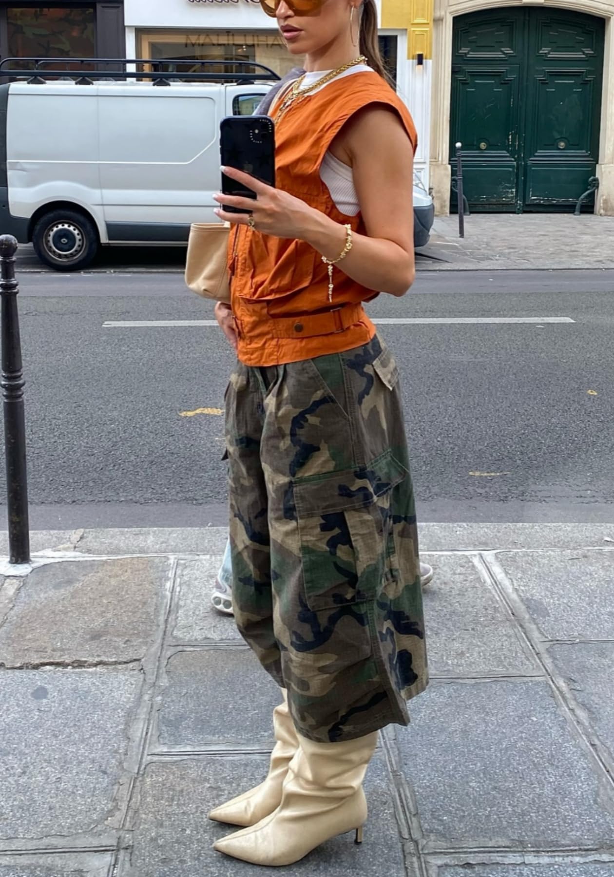 Unybwonn Women Baggy Cargo Jeans Camo Army Fatigue Wide Leg Harem Cropped Denim Pants Plus Size Camouflage Jean Trousers