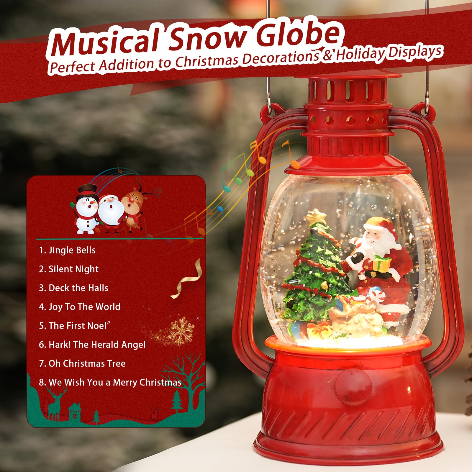 Snow Globe Christmas Decorations Indoor, Santa Claus Lighted Musical Christmas Snow Globes Lantern with Glitter & 6H Timer, Santa Claus Christmas Decorations for Home