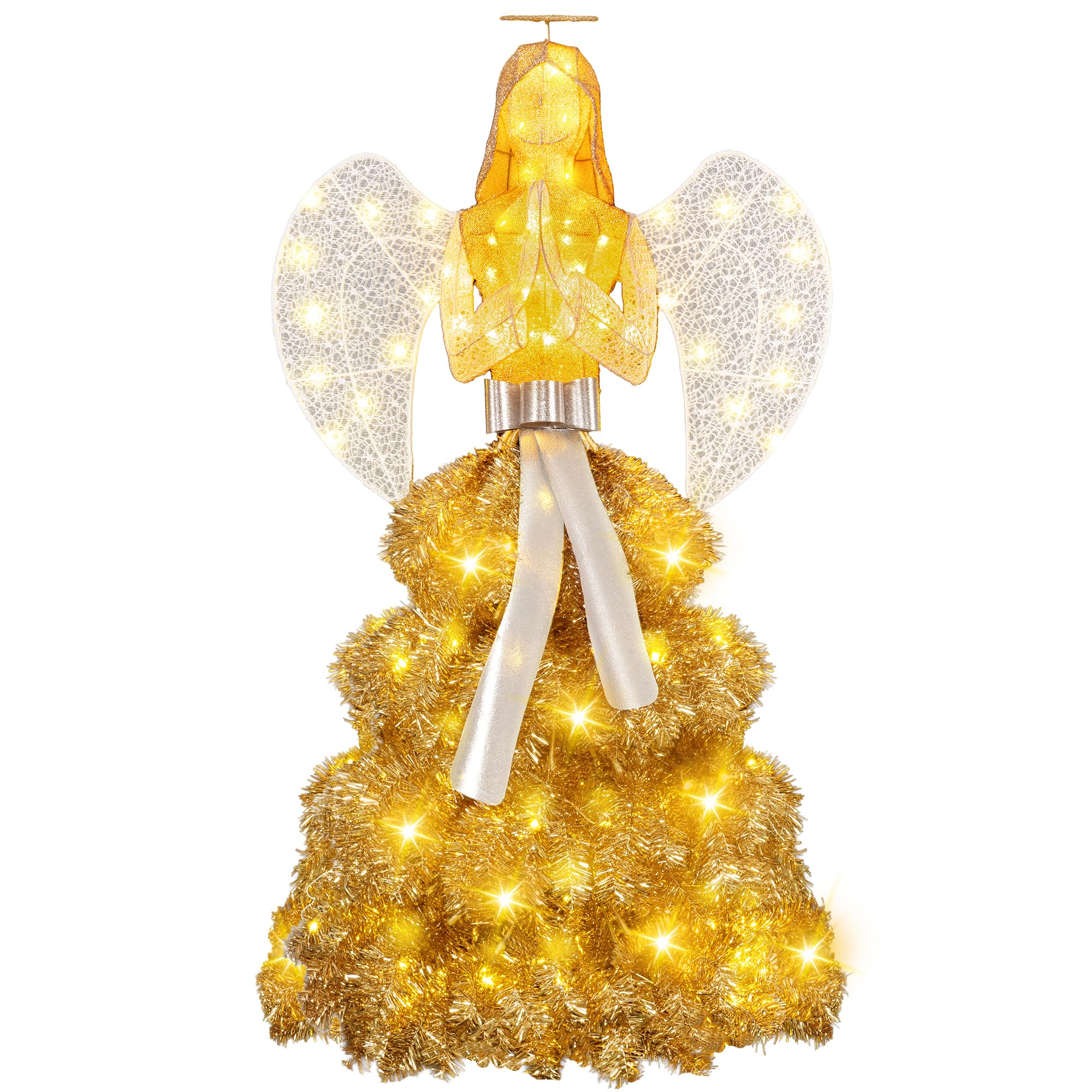Shintenchi 5FT Lighted Christmas Angel, Outdoor Xmas Decoration with 150 LED Lights, Pre-lit 3D Glittered Angel for Lawn Yard Garden with Ground Stakes and Zip Ties, Warm Golden Color