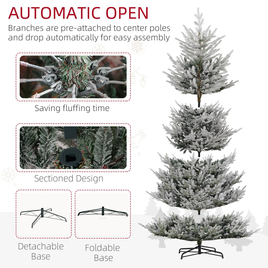 HOMCOM 7.5 Foot Artificial Christmas Tree, Nordic Pine Hinged Xmas Tree with 1218 Realistic Branches, Wide Steel Base, Auto Open, Green
