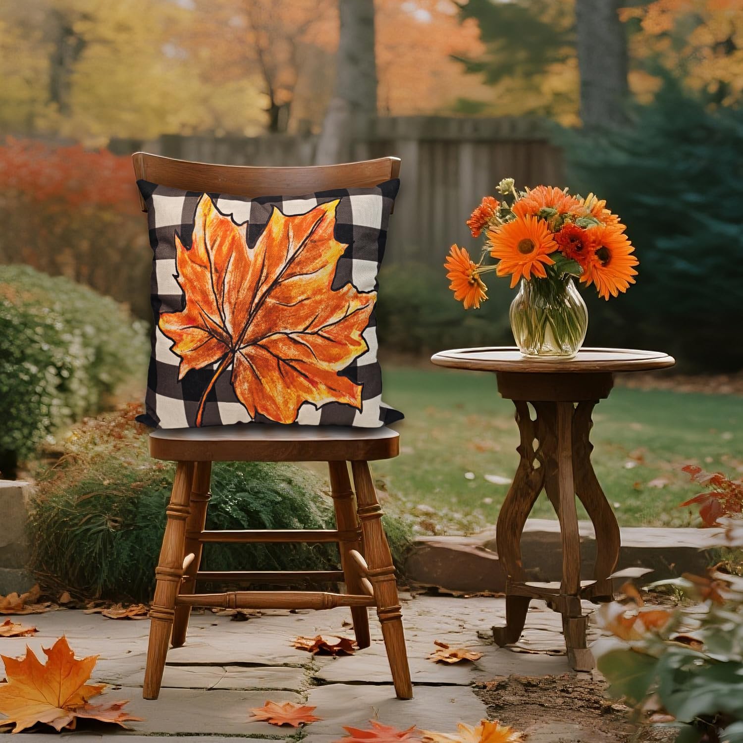 Fall Pillow Covers 18x18 Inch Autumn Pumpkin Maple Leaf Throw Pillowcase Orange Cushion Case for Thanksgiving Home Farmhouse Couch Sofa Bed Indoor Outdoor Decor (Set of 4)