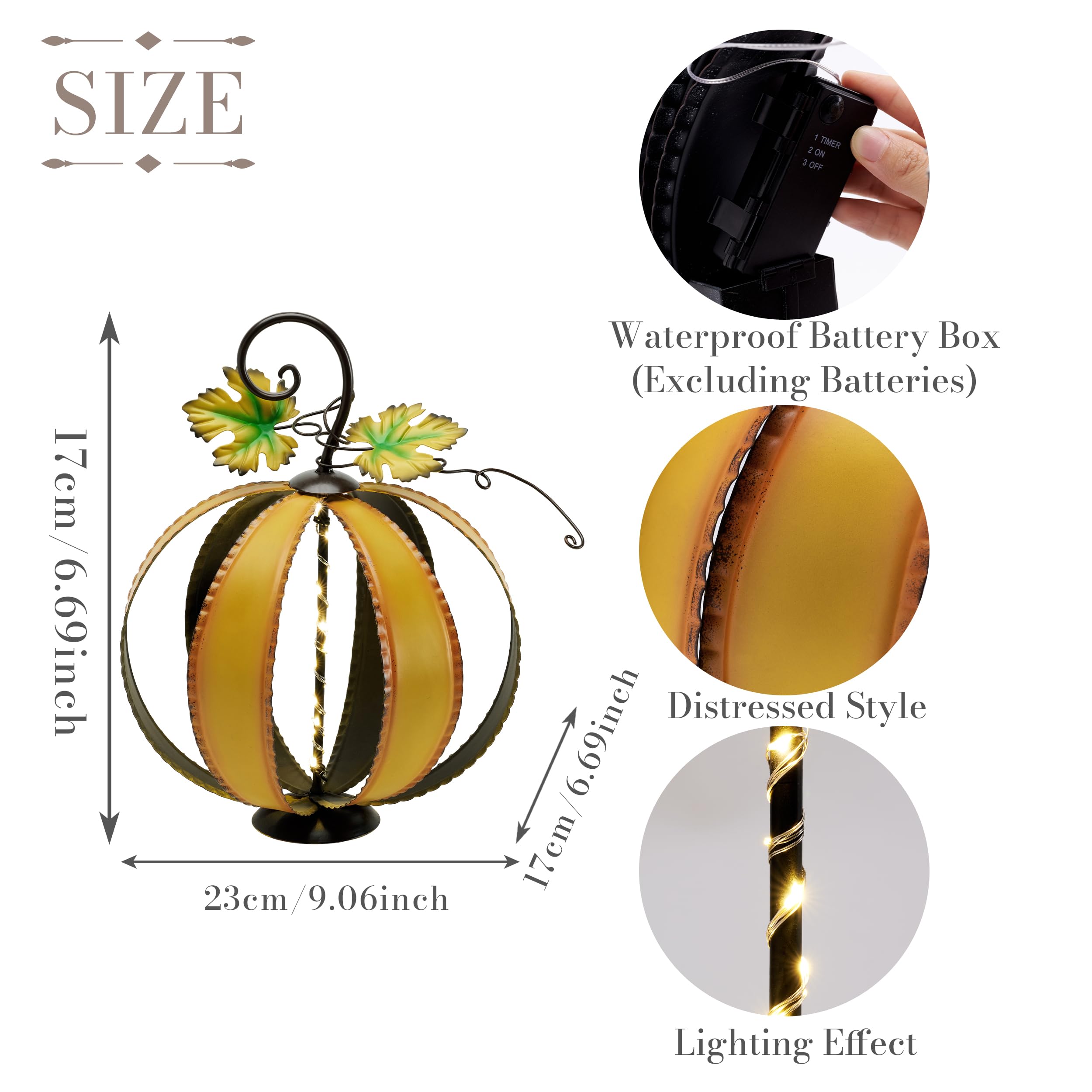 TERESA'S COLLECTIONS Fall Decor, Pumpkin Decor, Large Orange Pumpkin Decor with Light, 15.4", Metal Outdoor Fall Decor, Pumpkin Gifts, Fall Gifts, Thanksgiving Gifts, Indoor/Outdoor