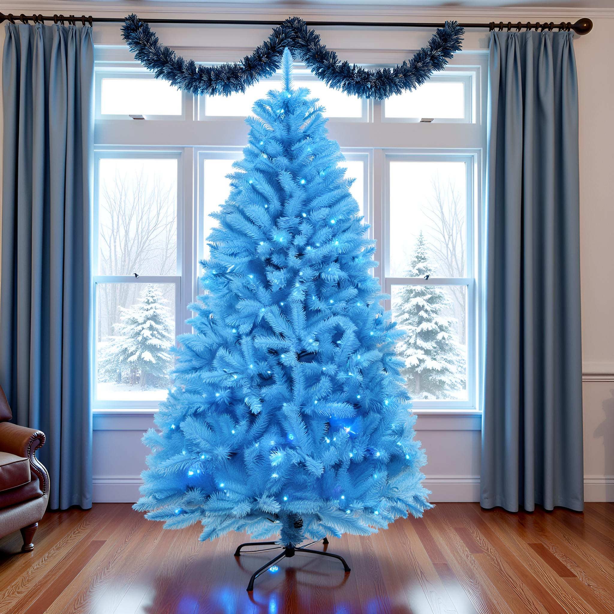 6.5ft Pre-lit Artificial Blue Christmas Tree with 300 LED Blue UL Listed String Lights (Blue)